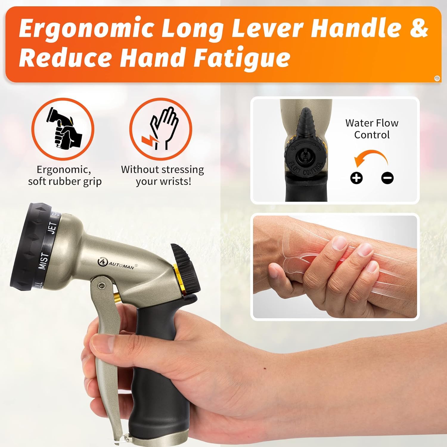 AUTOMAN Garden Hose Nozzle, 7-Pattern Spray