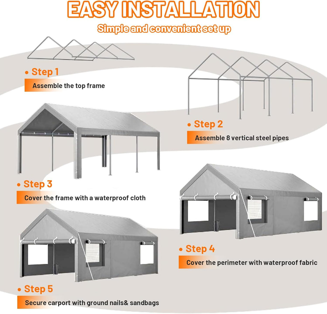 Auraway 12x20 Ft Heavy-Duty Carport