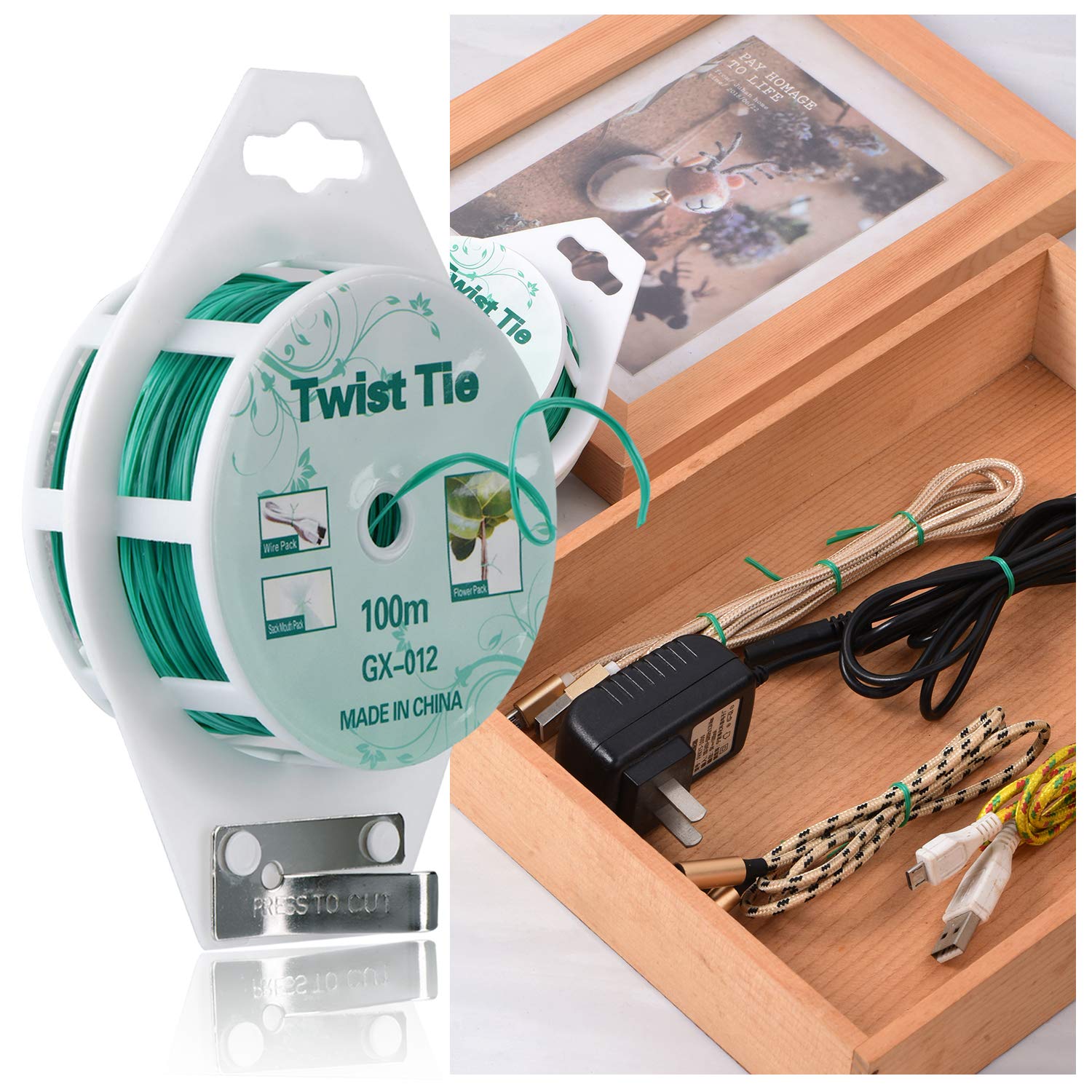 "2 Reels Green Twist Ties with Cutter (328ft)"