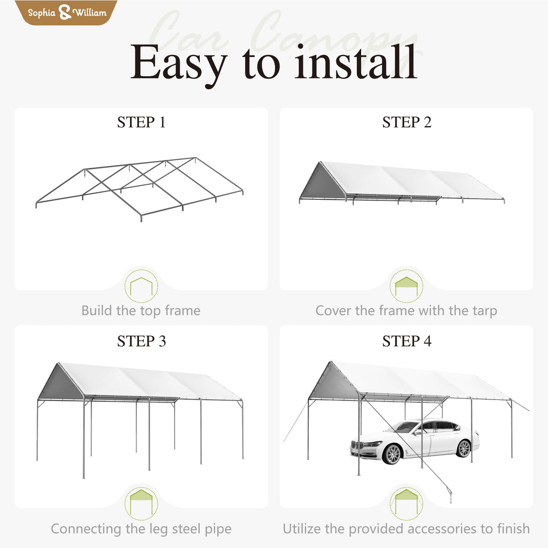 10x20 Ft Sophia & William Heavy-Duty Carport