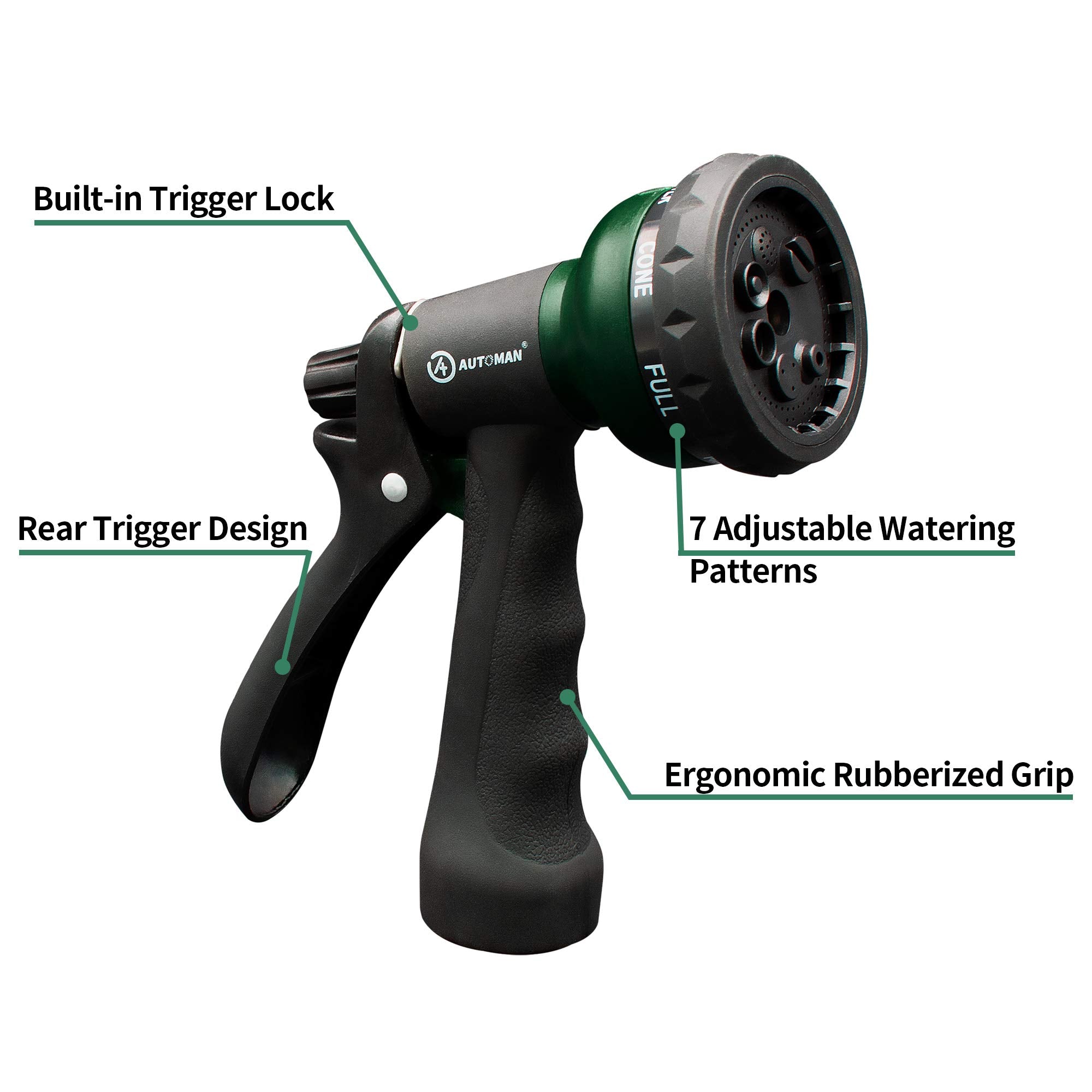 AUTOMAN Garden Hose Nozzle, 7-Pattern Spray