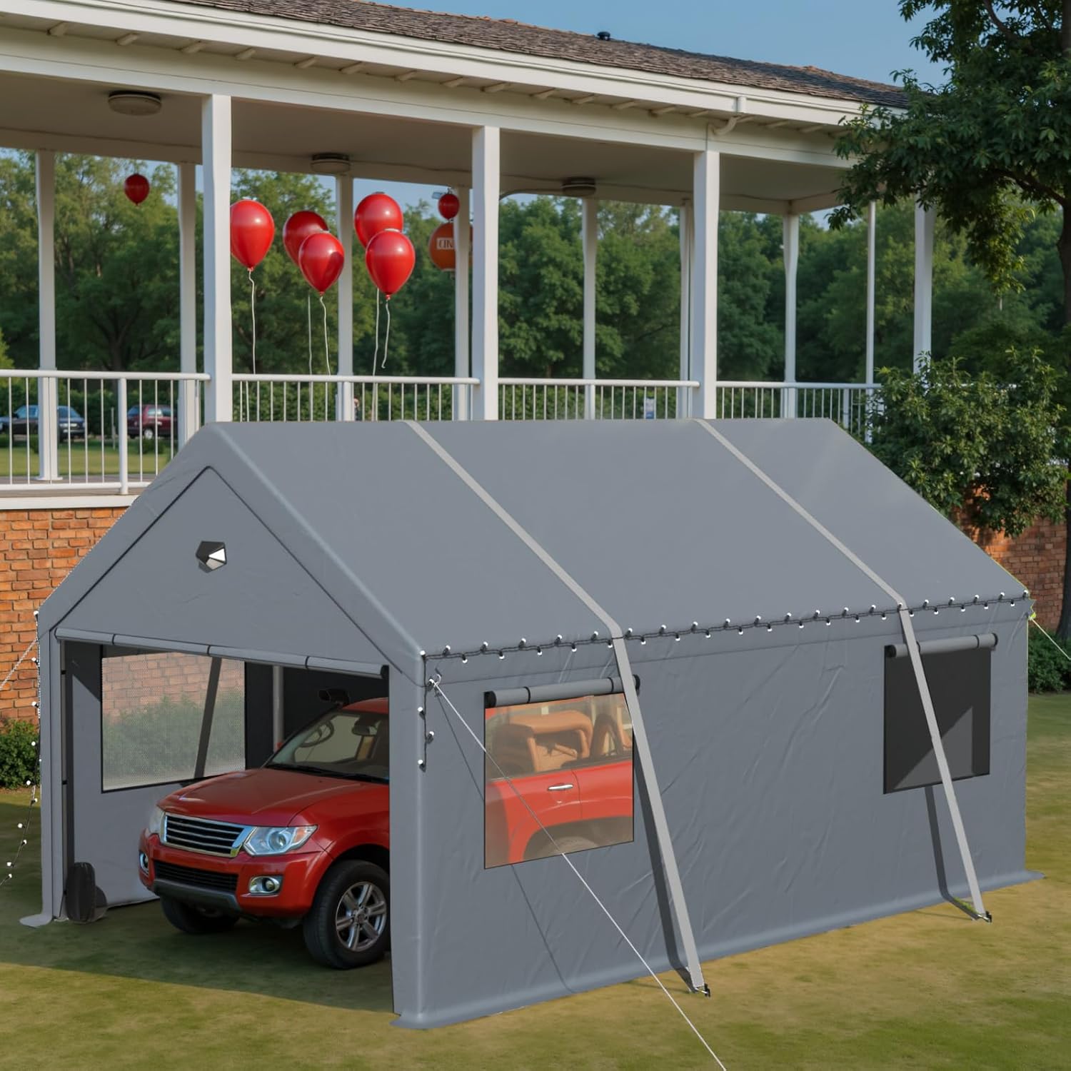 12x20 Ft Heavy-Duty Carport with Sidewalls, Grey