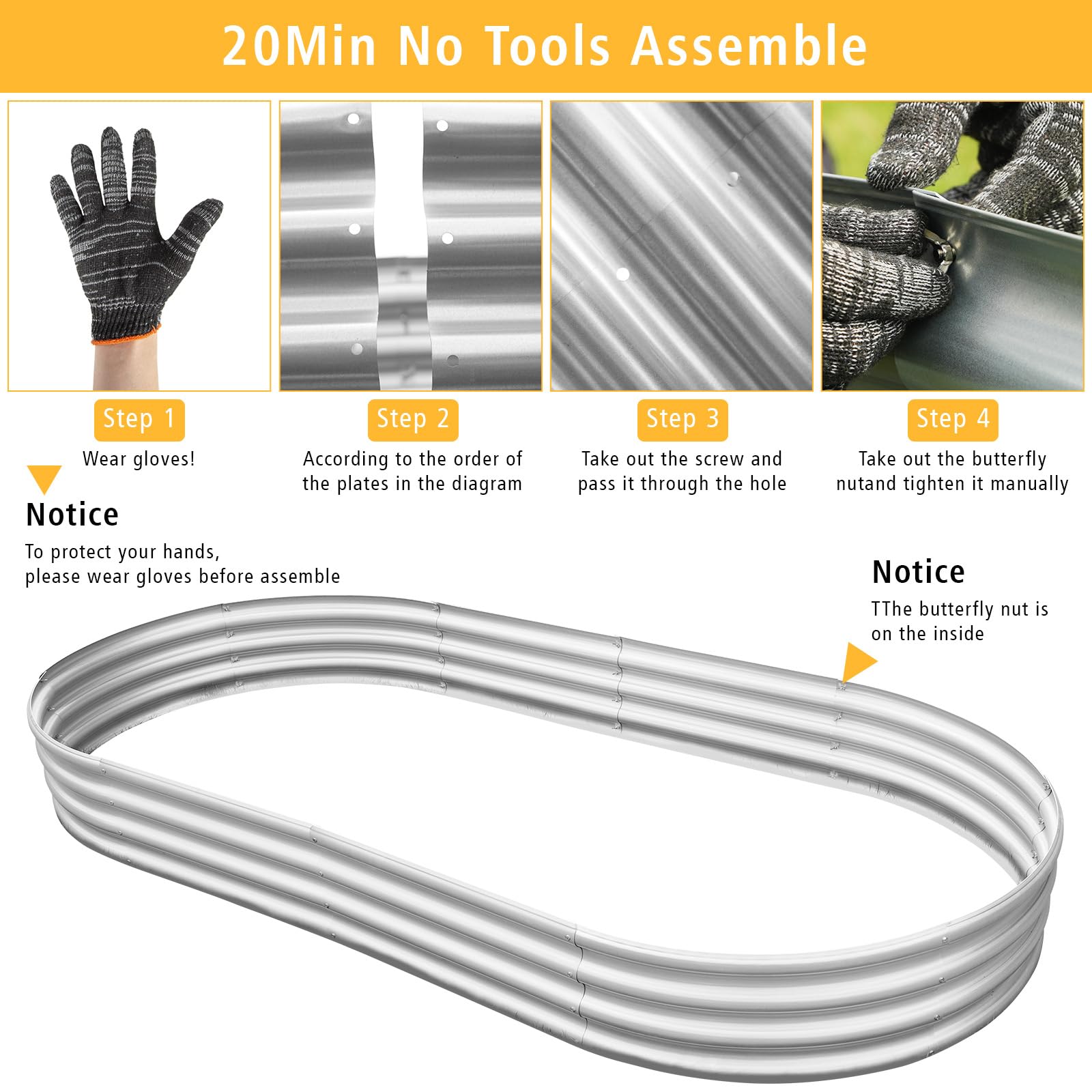 Galvanized Metal Raised Garden Bed Kit 2x2x1ft