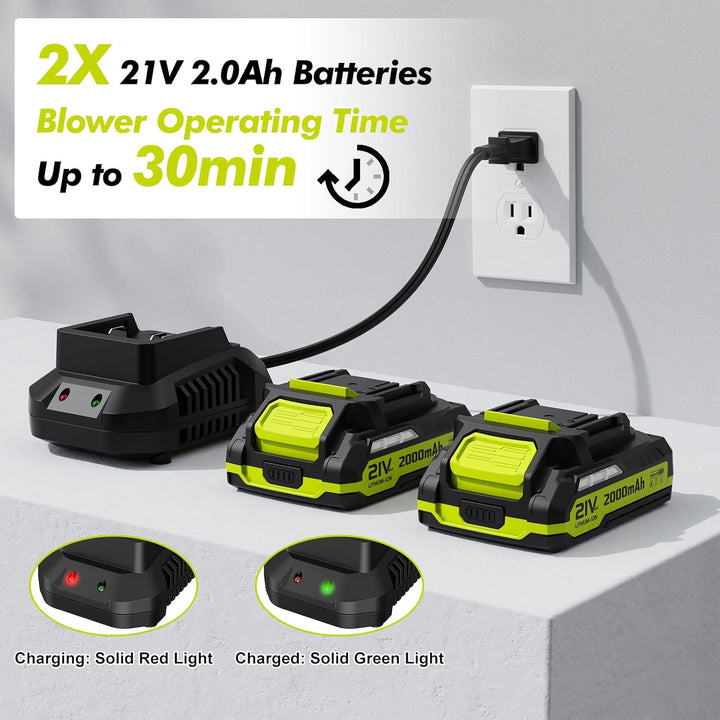 "21V Cordless Leaf Blower with 2 Batteries & Charger"