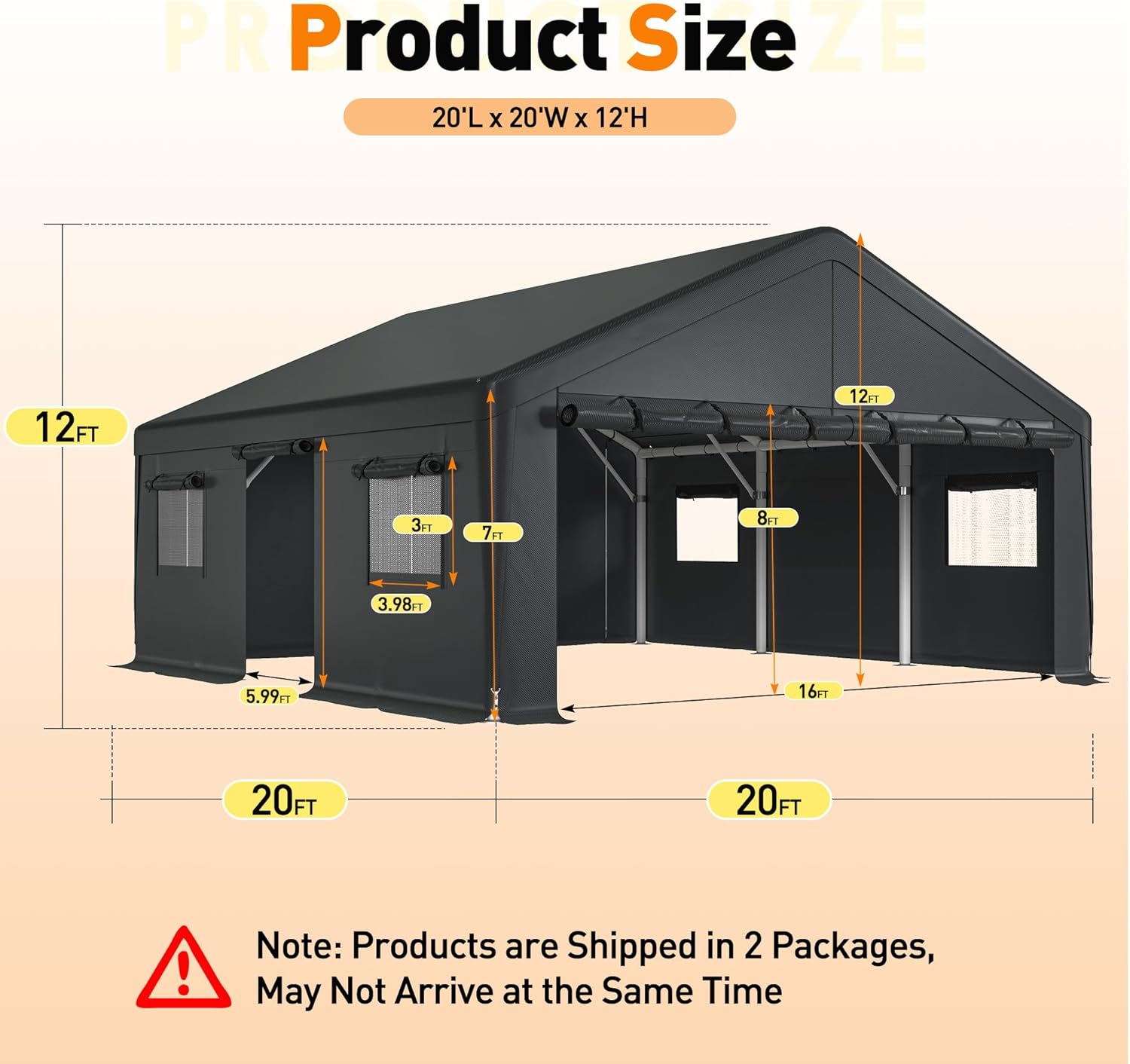 Bepatio 20x20 Ft 2-Car Heavy-Duty Metal Carport