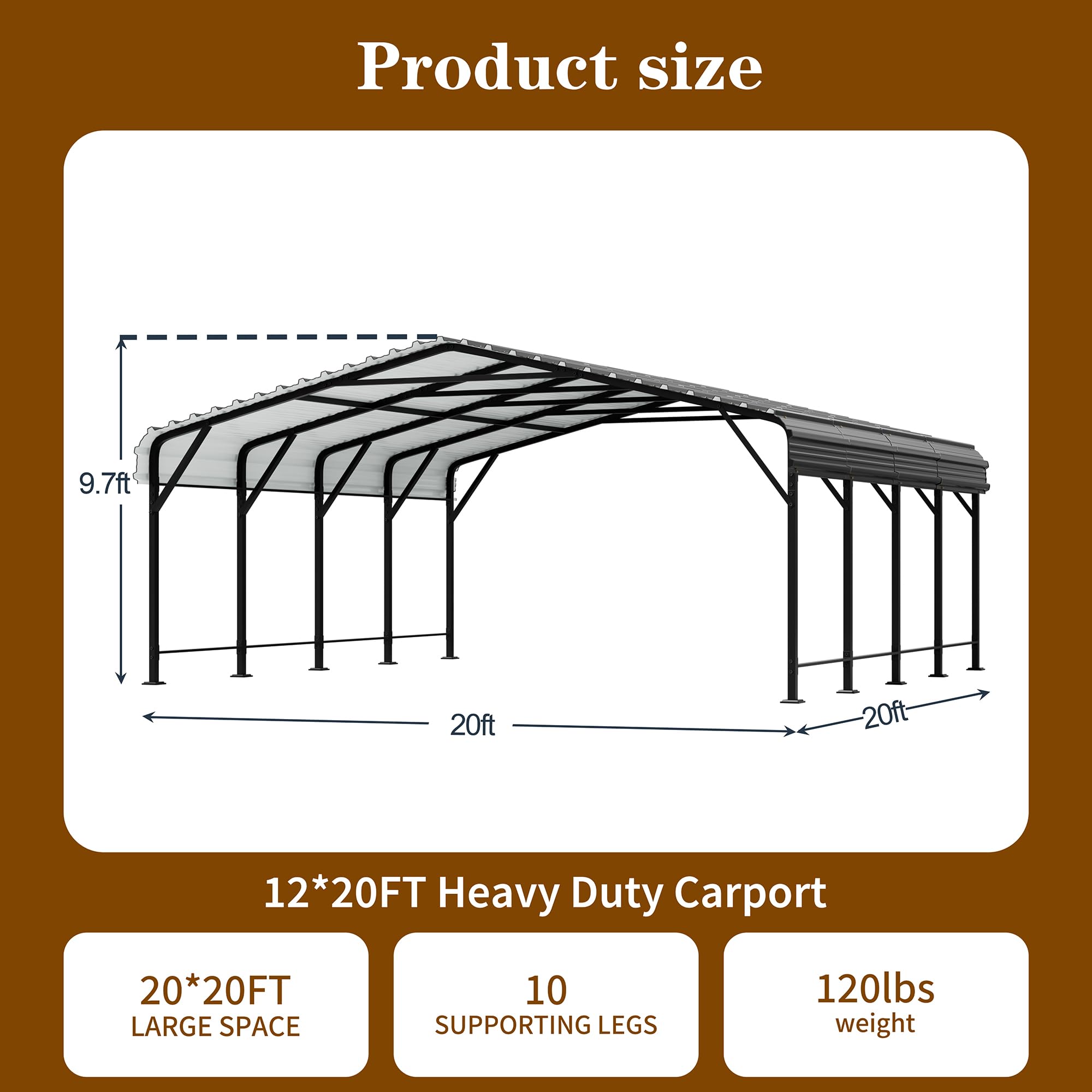 12x20 Ft Walsunny Heavy-Duty Carport