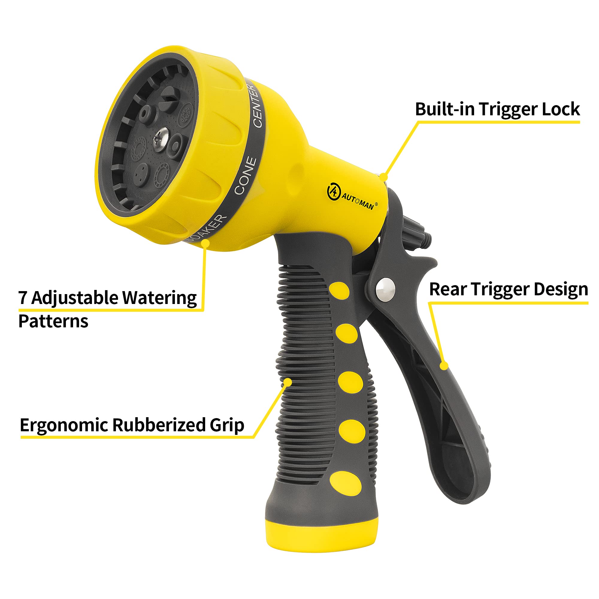 AUTOMAN Garden Hose Nozzle, 7-Pattern Spray