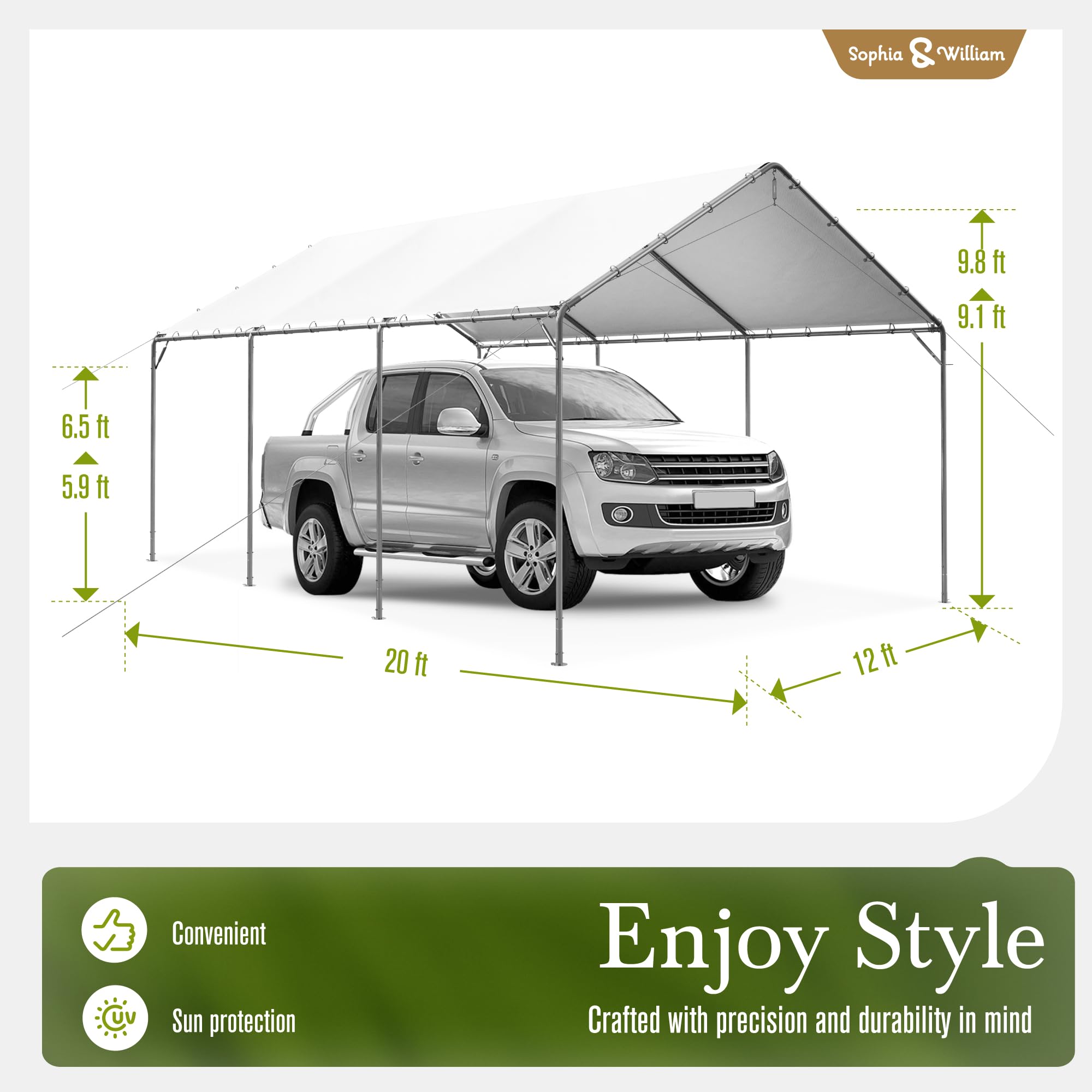 10x20 Ft Sophia & William Heavy-Duty Carport
