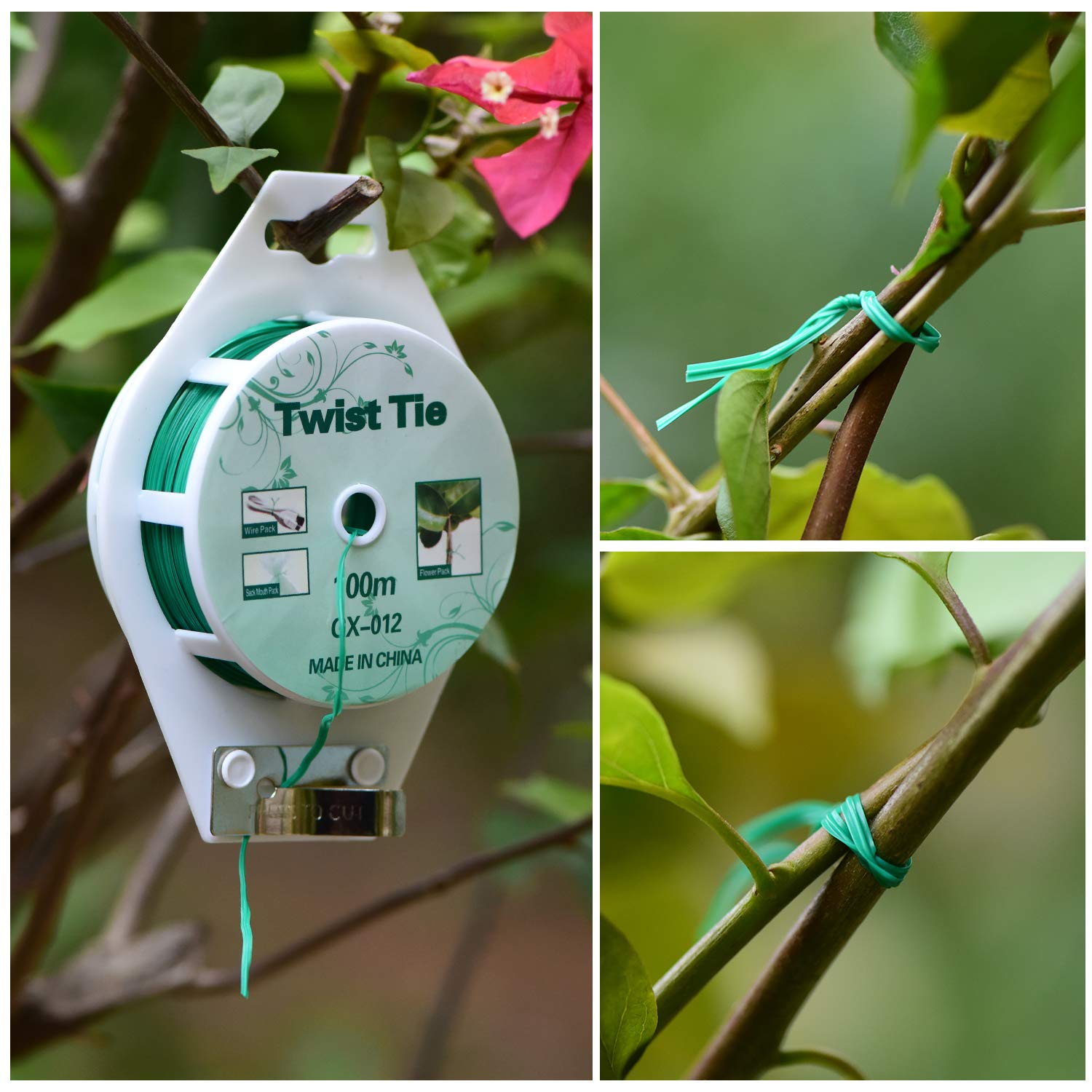 "2 Reels Green Twist Ties with Cutter (328ft)"