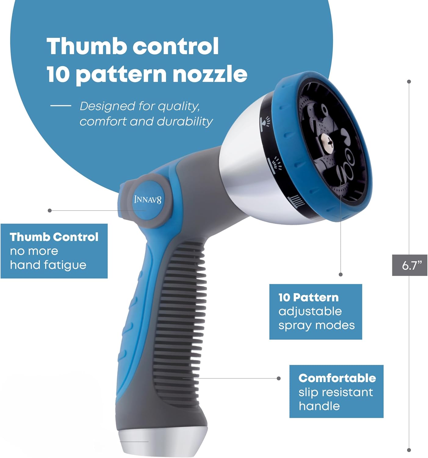 "INNAV8 Hose Nozzle – 10 Patterns, Easy Thumb Control"