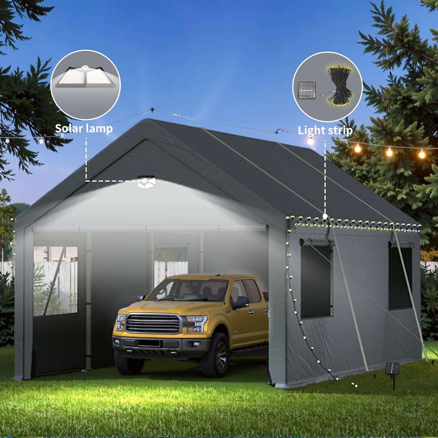 12x20 Ft Heavy-Duty Carport with Sidewalls, Grey