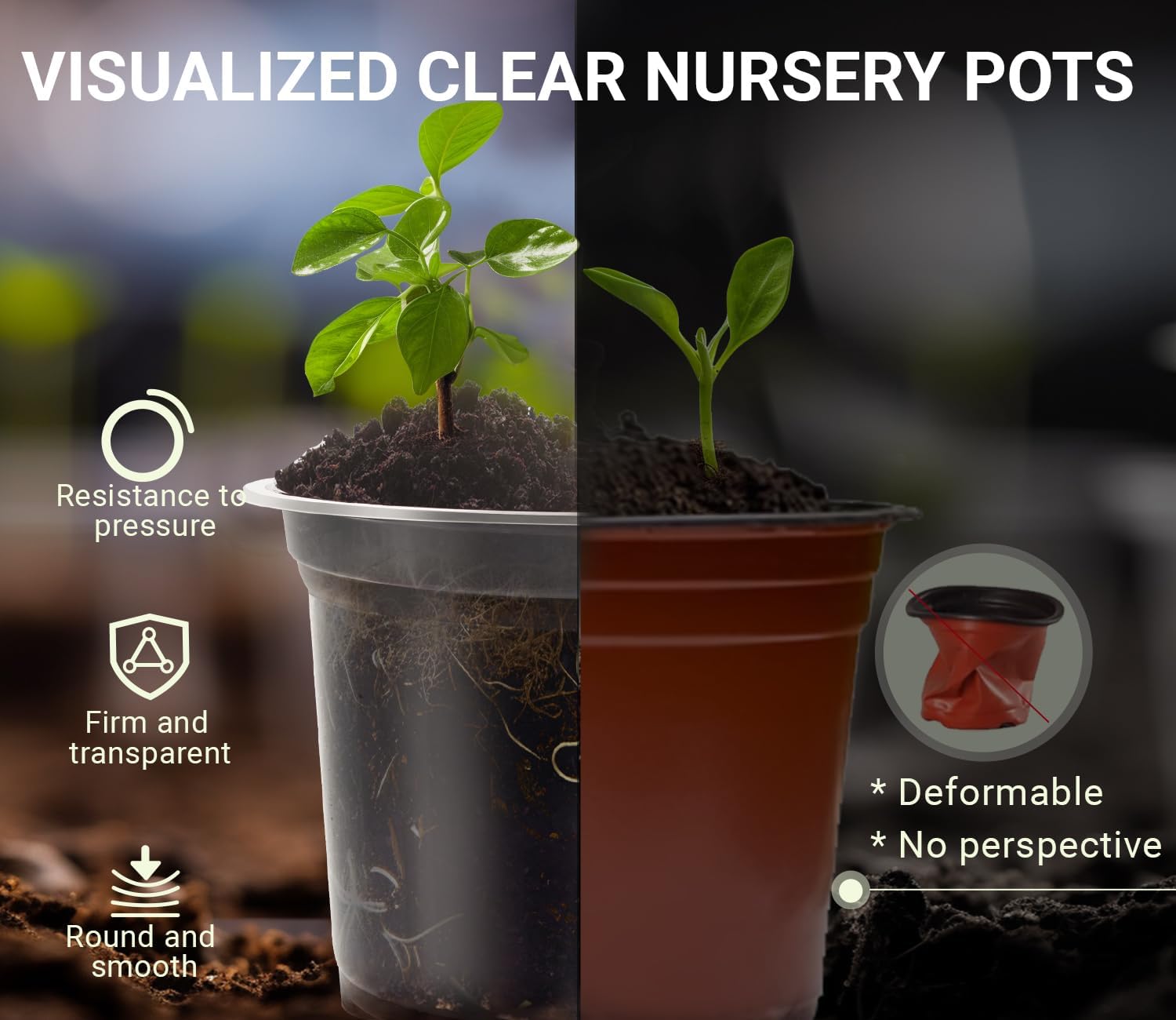 "30 Clear Nursery Pots with Labels – 3.5/4/5 Inch"