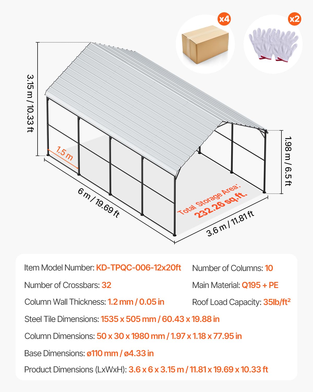 10x20 Ft VEVOR Heavy-Duty Carport