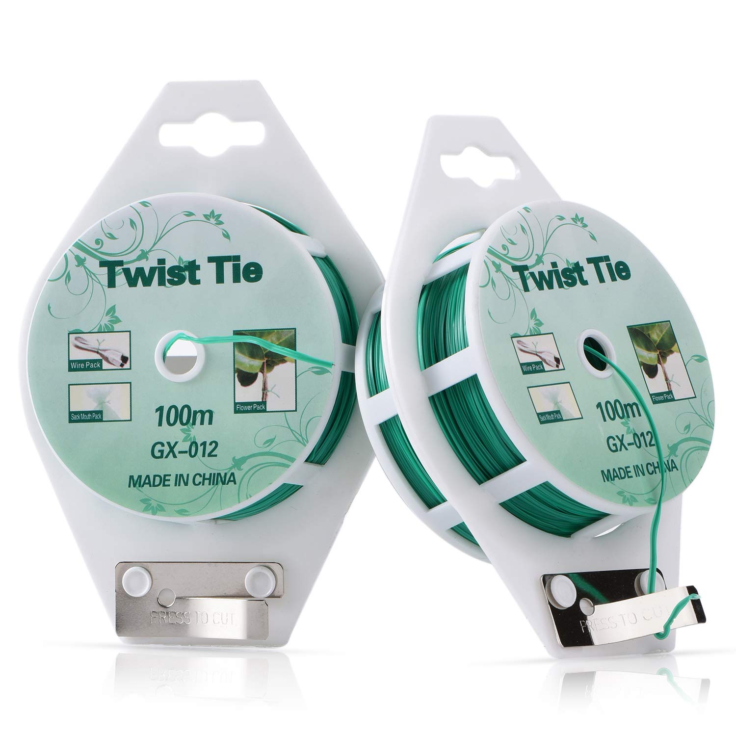 "2 Reels Green Twist Ties with Cutter (328ft)"