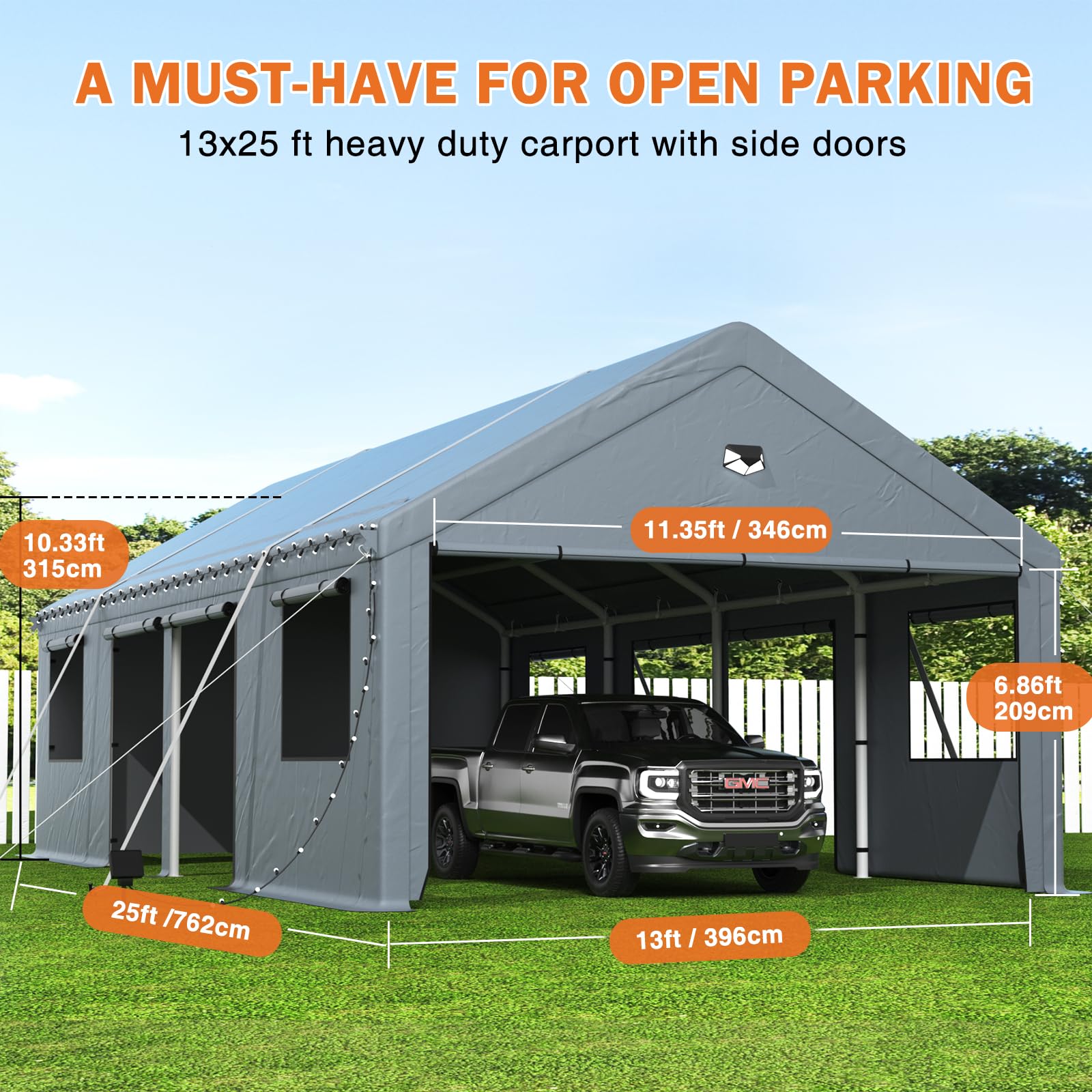 20x20 Ft 2-Car Heavy-Duty Carport