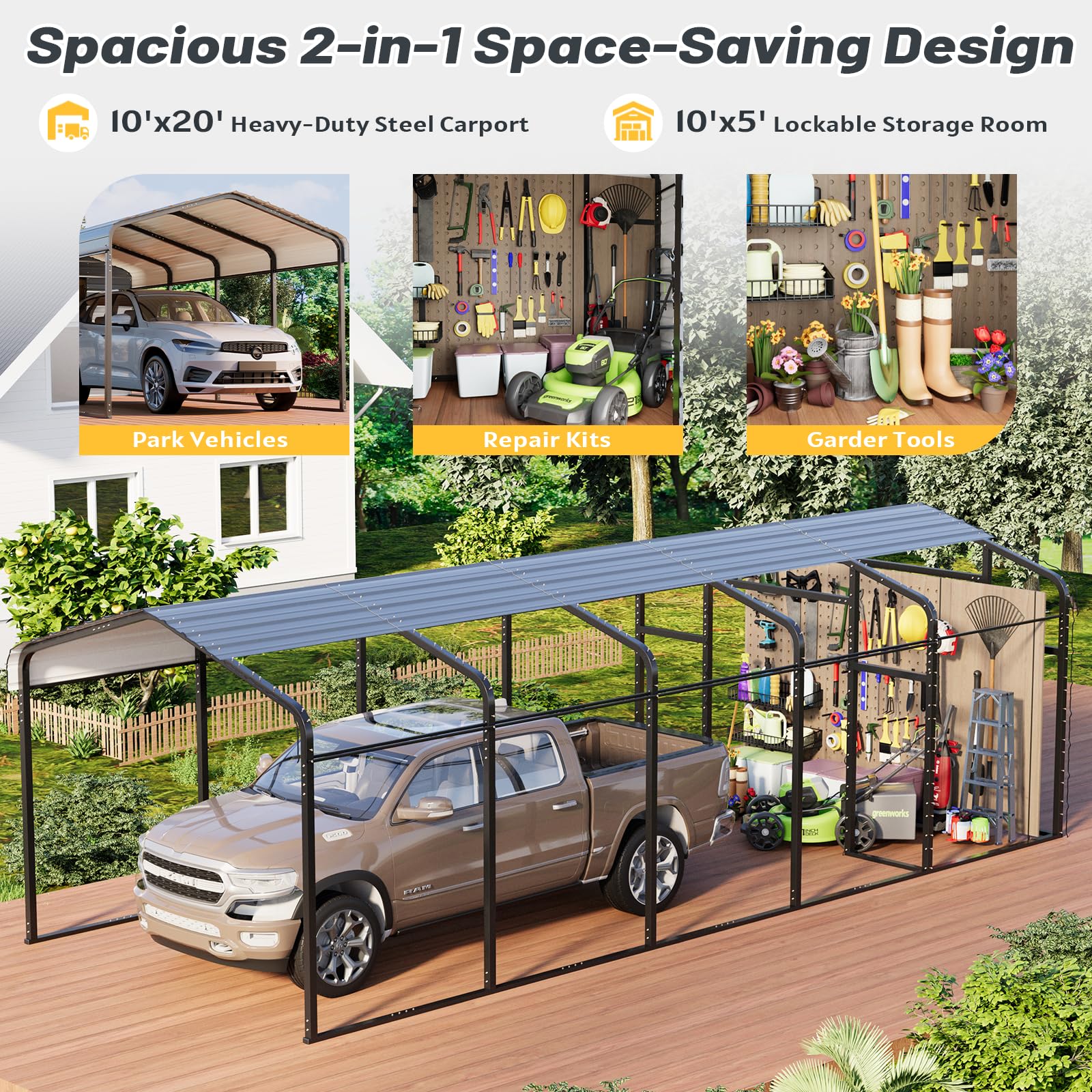 EROMMY 20x30 Ft Heavy-Duty Metal Carport