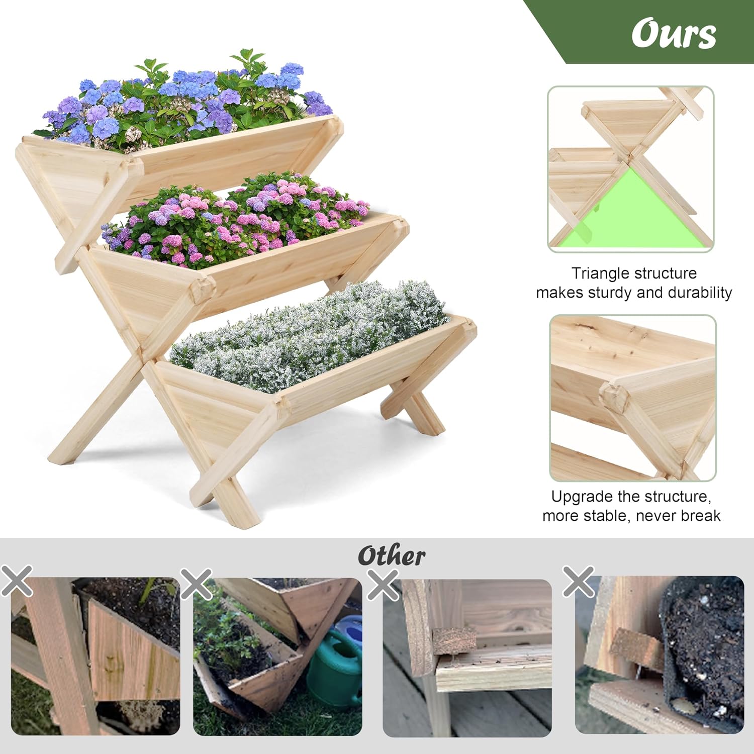 3-Tier Wooden Vertical Raised Garden Bed