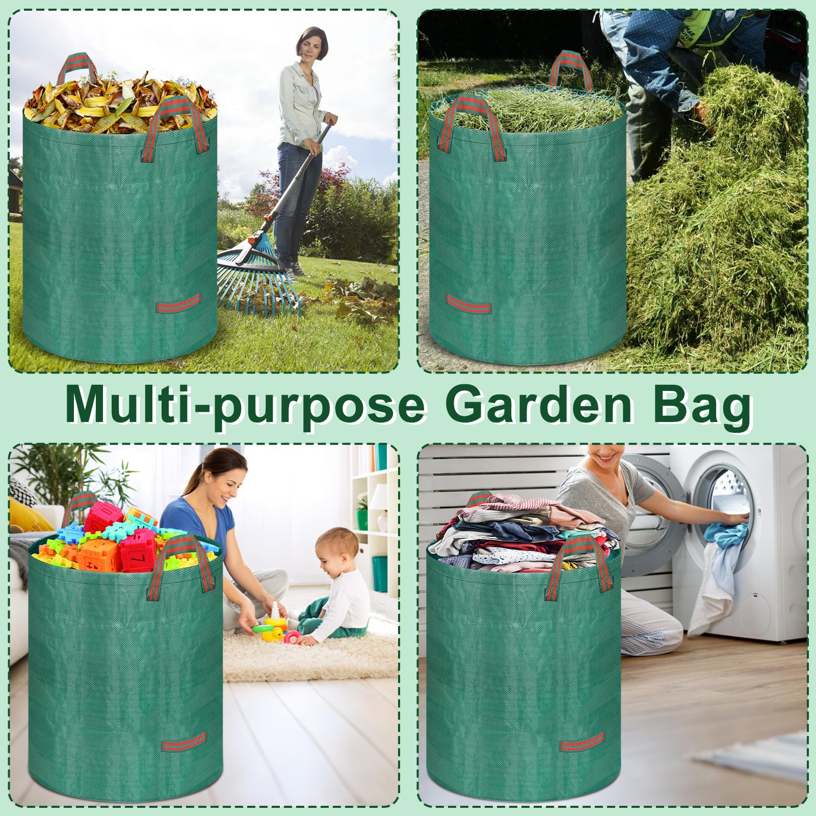 Remiawy 32-Gal Reusable Yard Waste Bags, 4 Pack