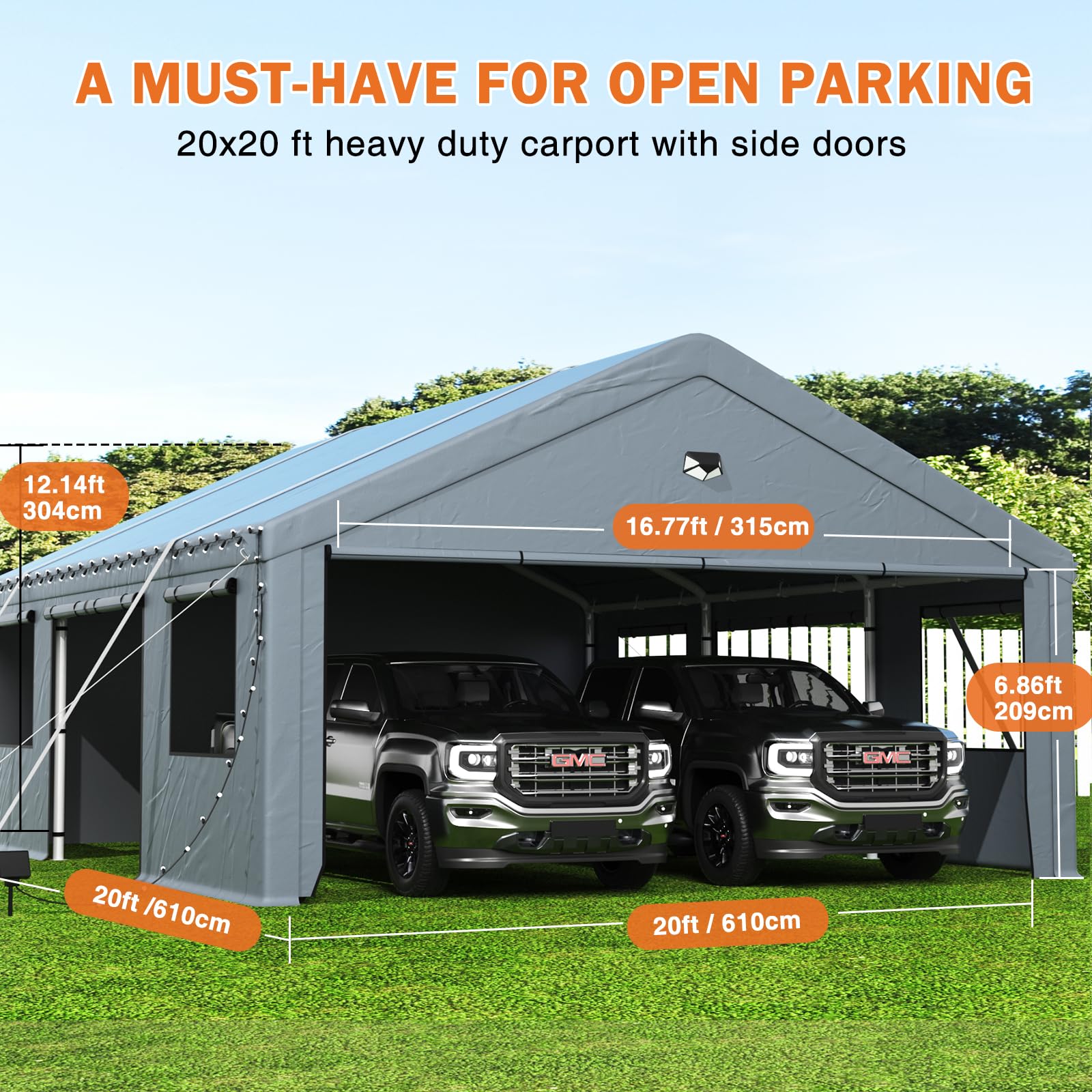 20x20 Ft 2-Car Heavy-Duty Carport