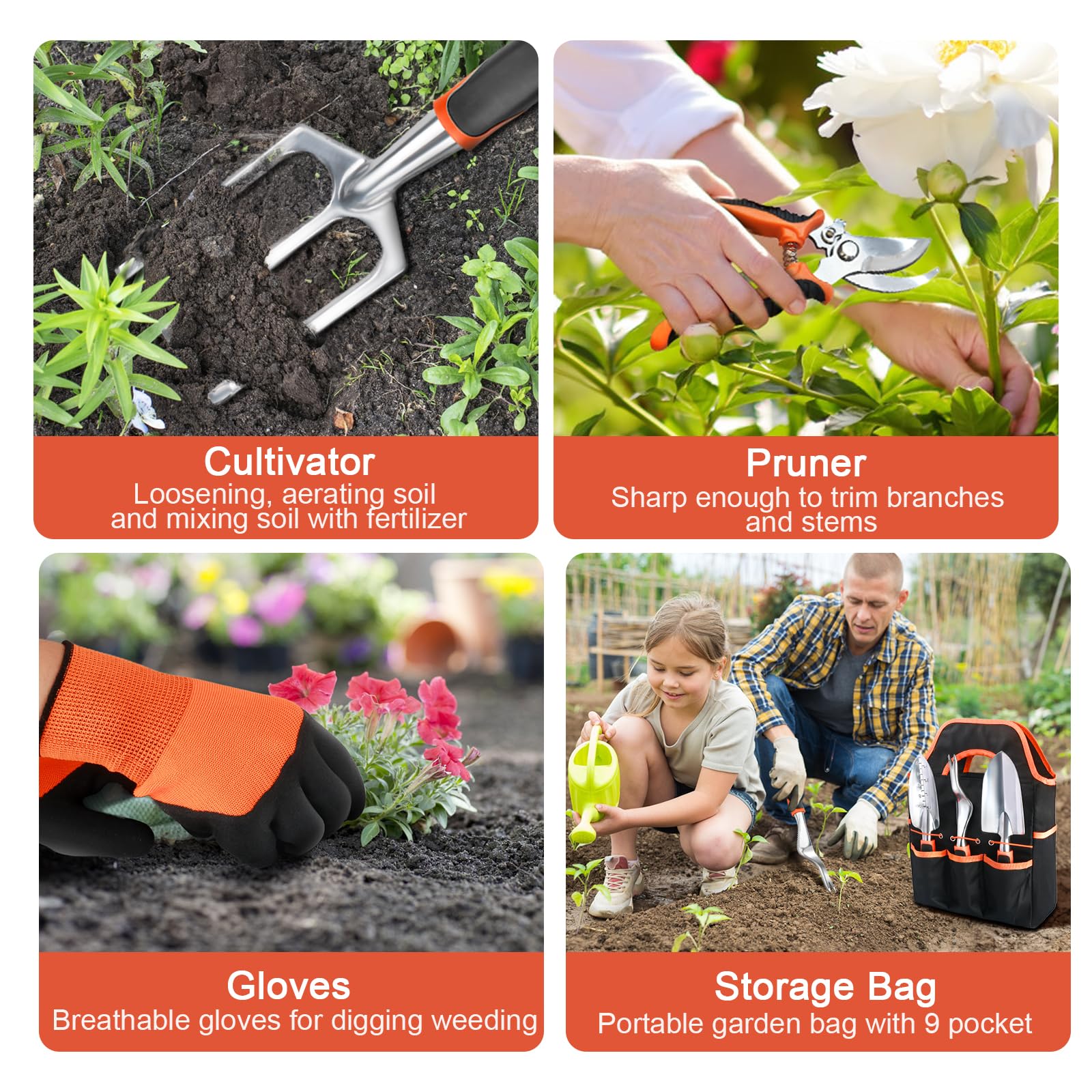 8-Piece Garden Tools Set with Storage Bag