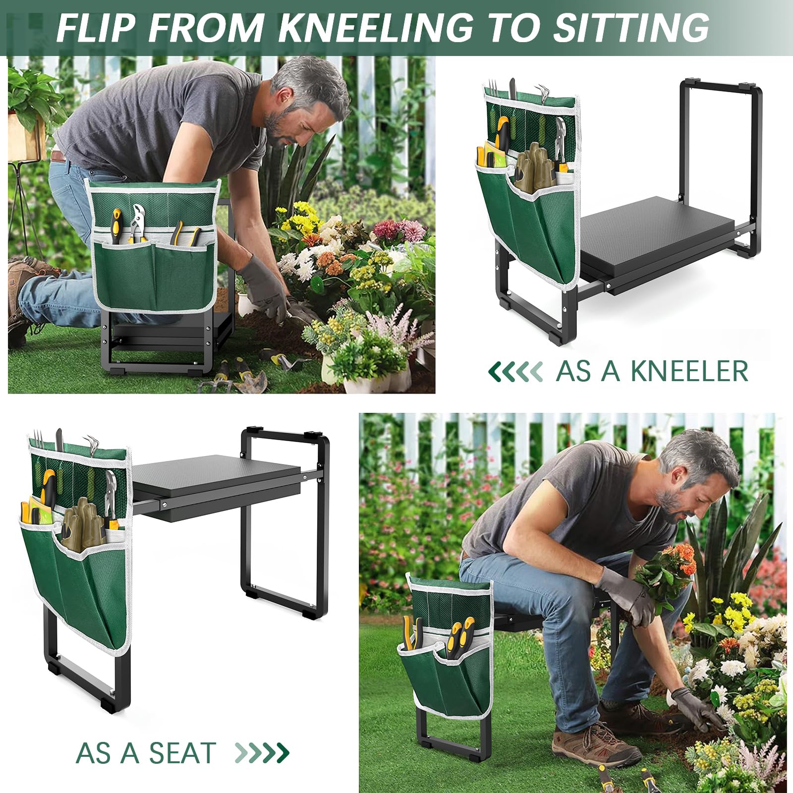 FLINTER Wide Garden Kneeler & Seat, Black