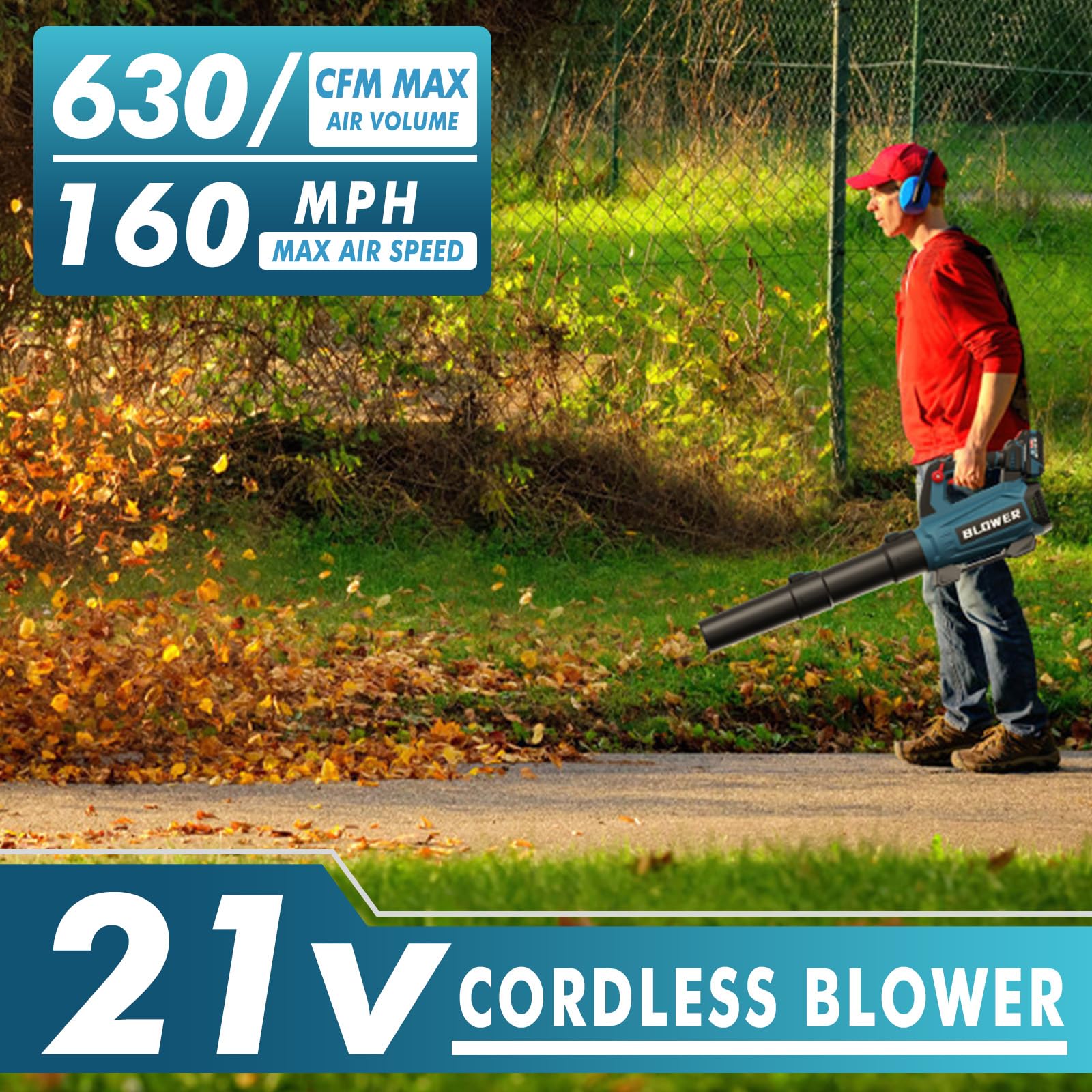 21V Cordless Leaf Blower, 630CFM/160MPH