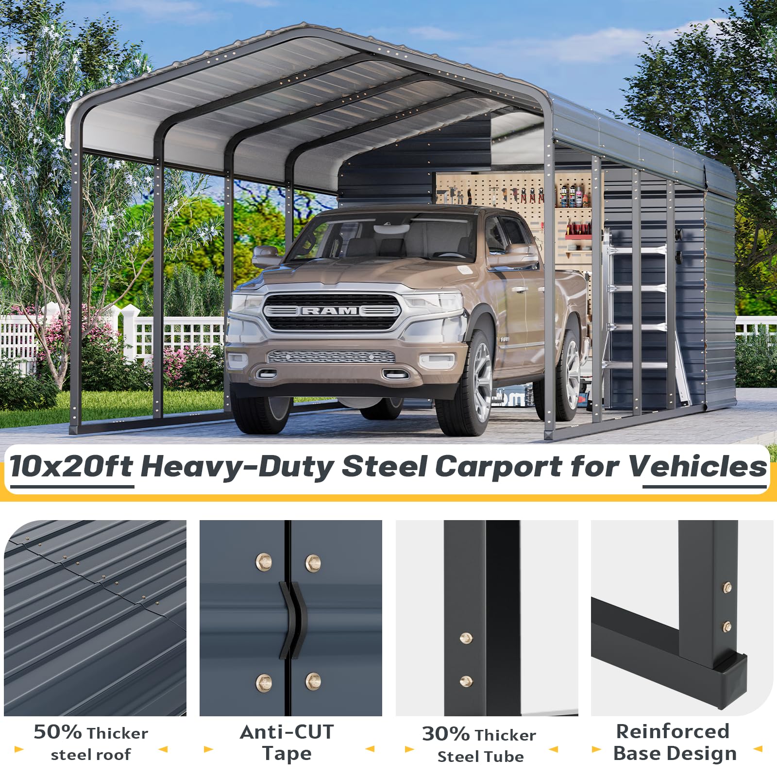 EROMMY 20x30 Ft Heavy-Duty Metal Carport