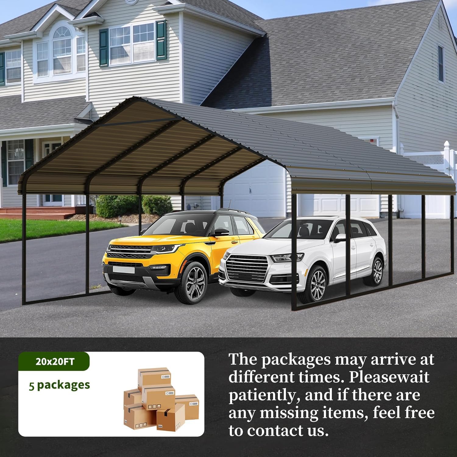 20x20 Ft Heavy-Duty Metal Carport with Steel Roof