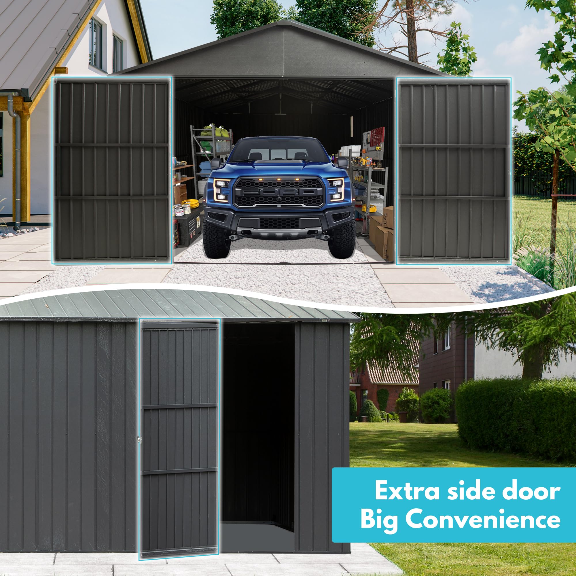Domi 12'x25' Heavy-Duty Metal Garage Shed