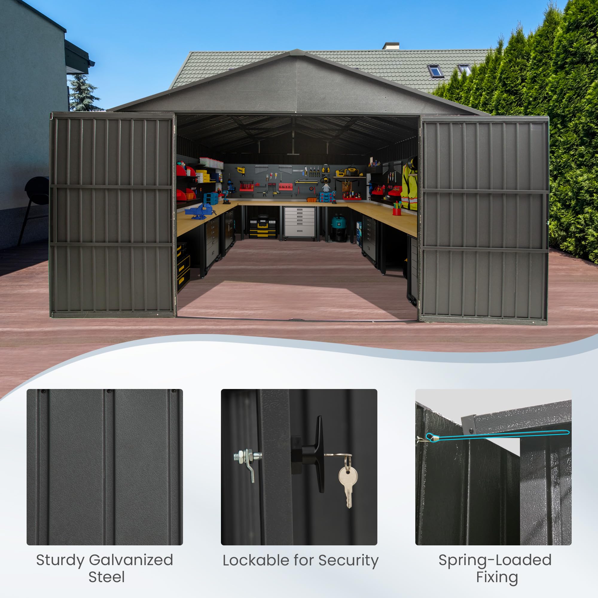 Domi 12'x25' Heavy-Duty Metal Garage Shed