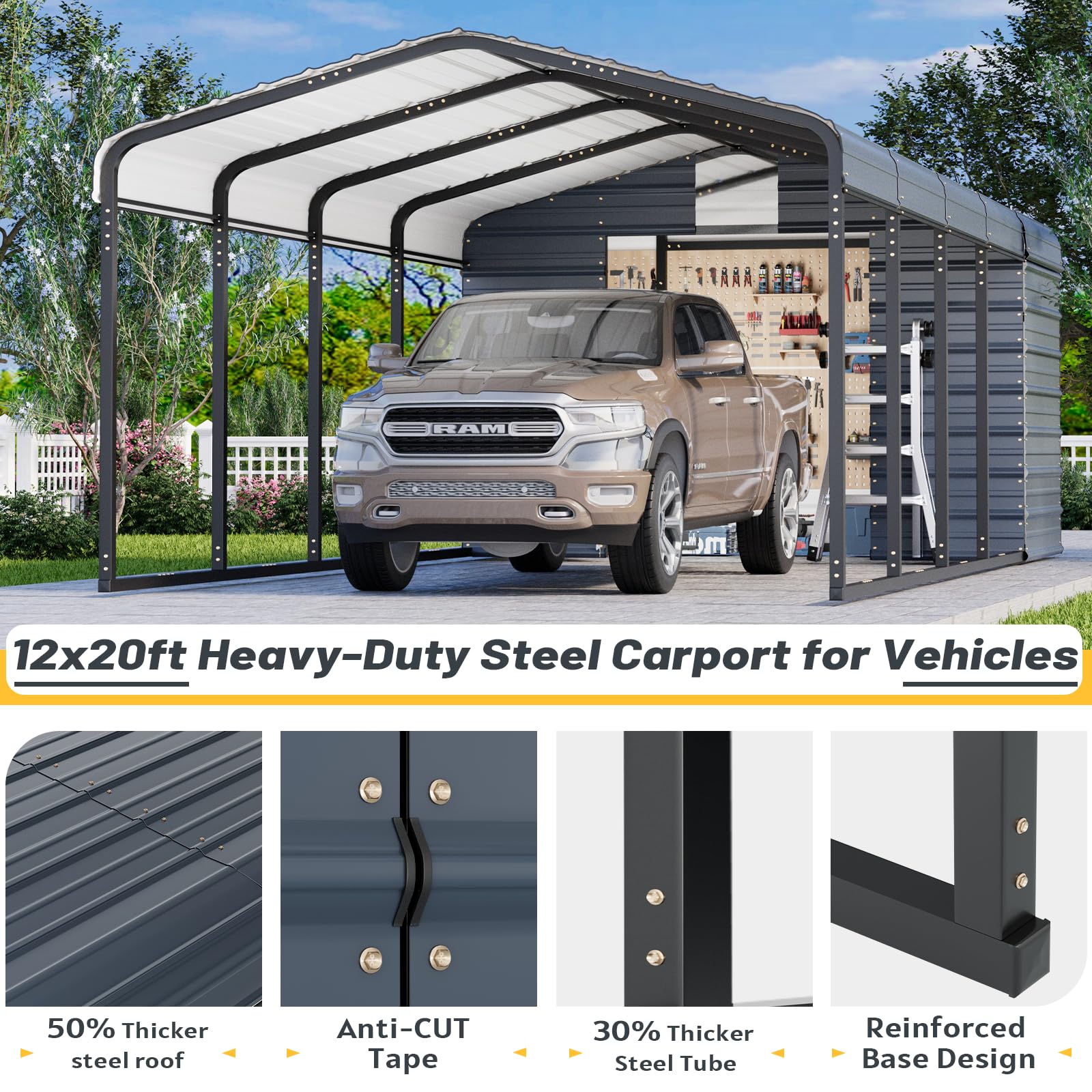 EROMMY 20x30 Ft Heavy-Duty Metal Carport