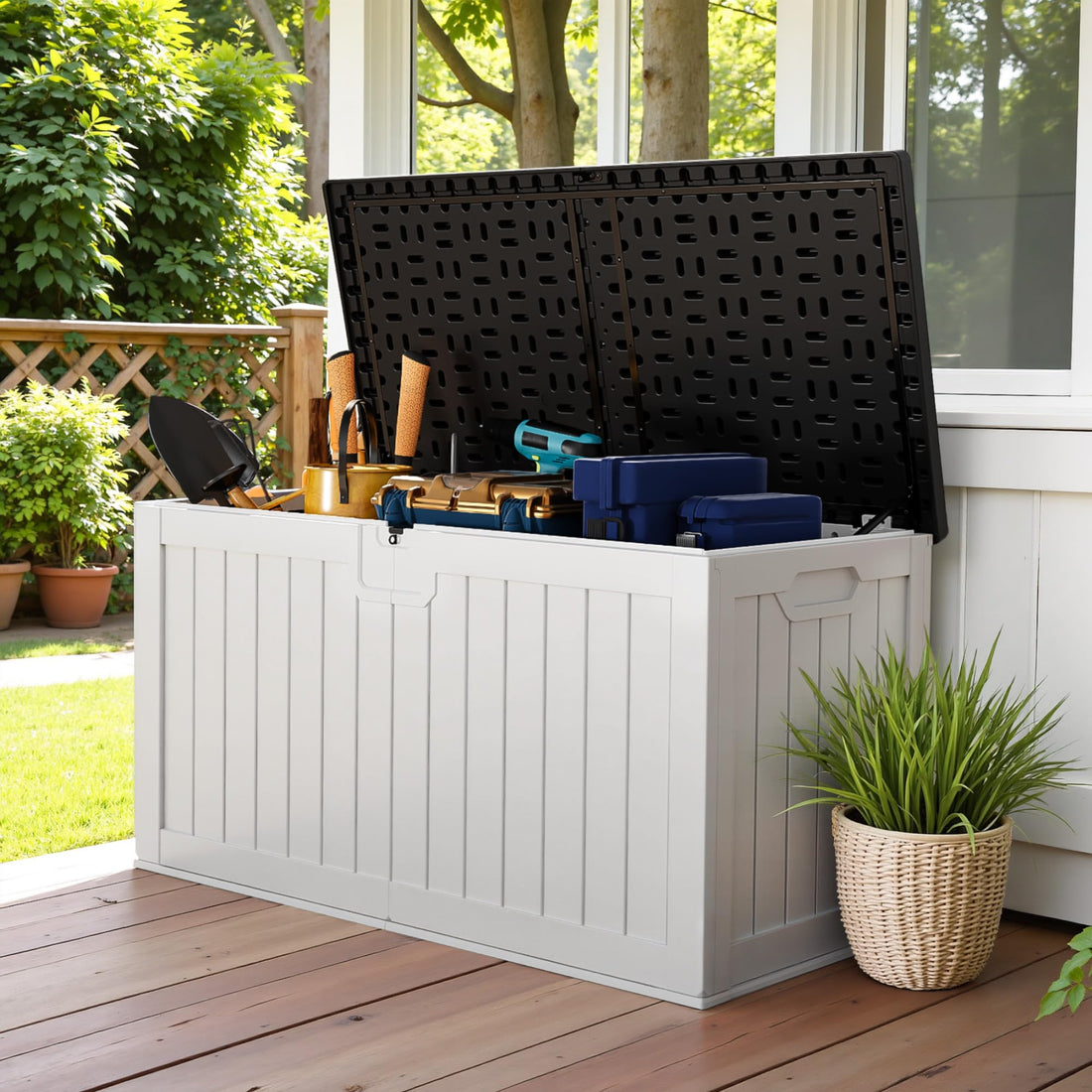 Devoko 30-Gallon Resin Deck Storage Box, Black