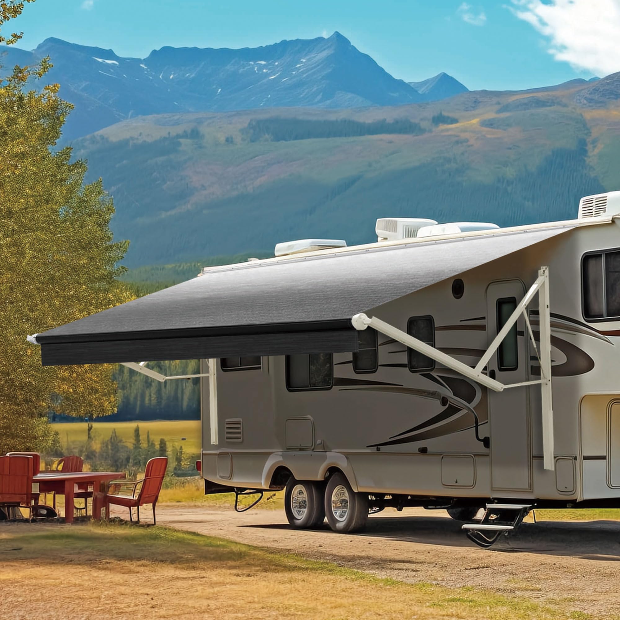 YESCAMP 19Ft Motorized RV Awning Kit, Black/Blue