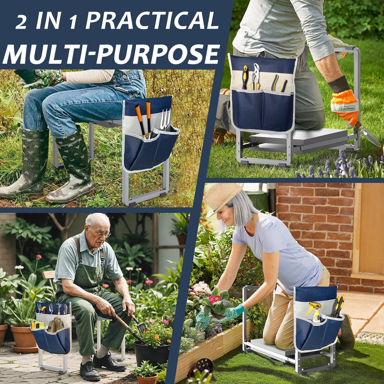 FLINTER Wide Garden Kneeler & Seat, Black