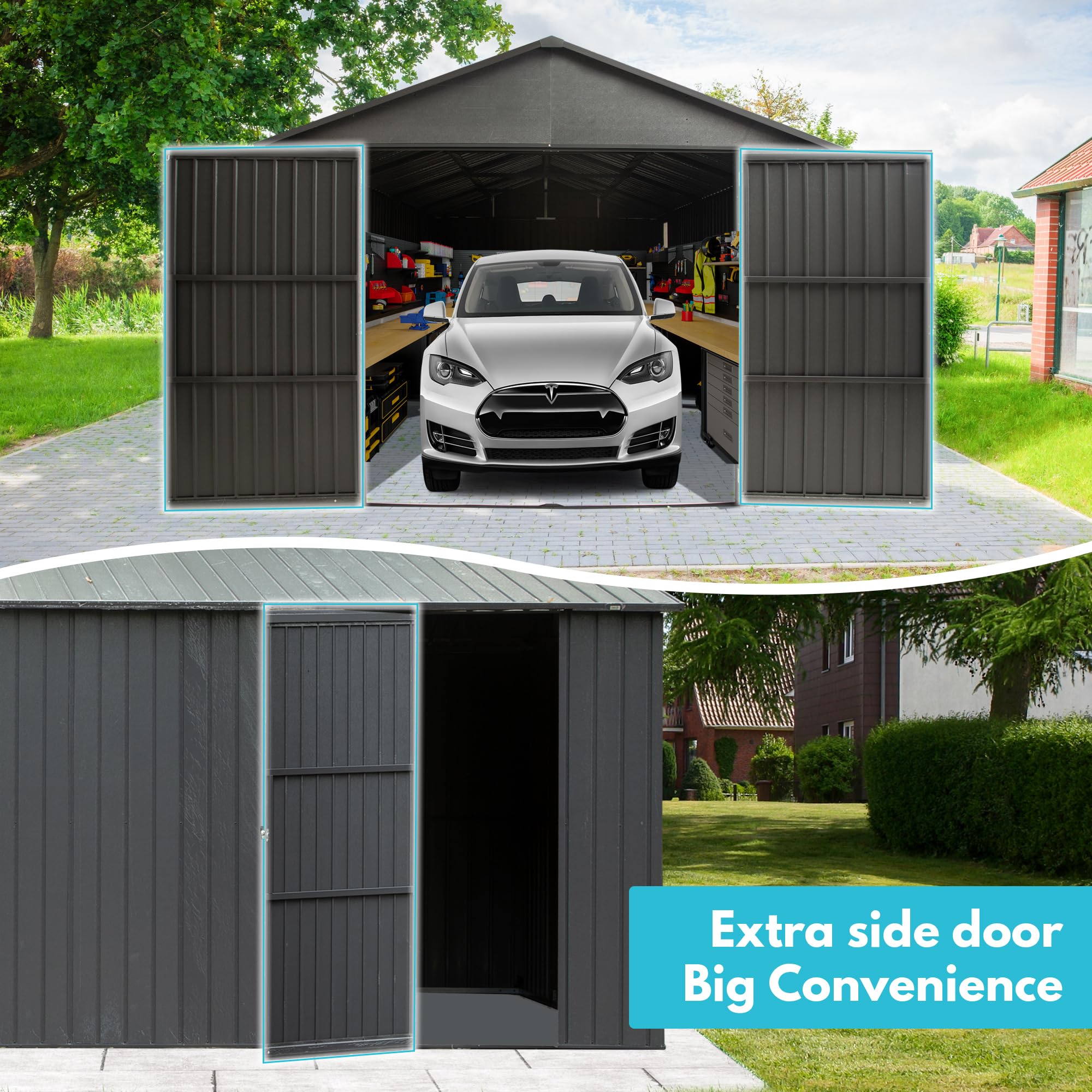 Domi 12'x25' Heavy-Duty Metal Garage Shed