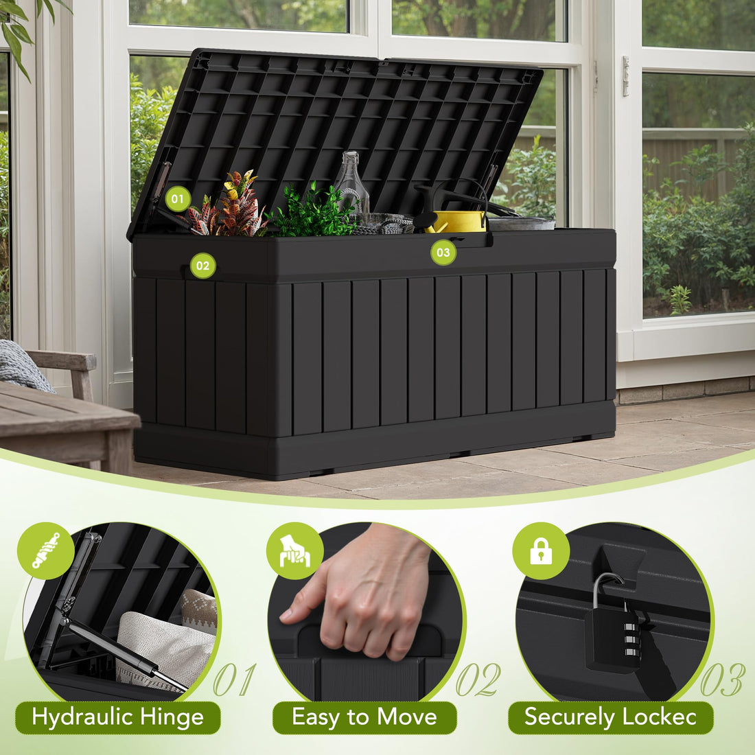 Devoko 30-Gallon Resin Deck Storage Box, Black