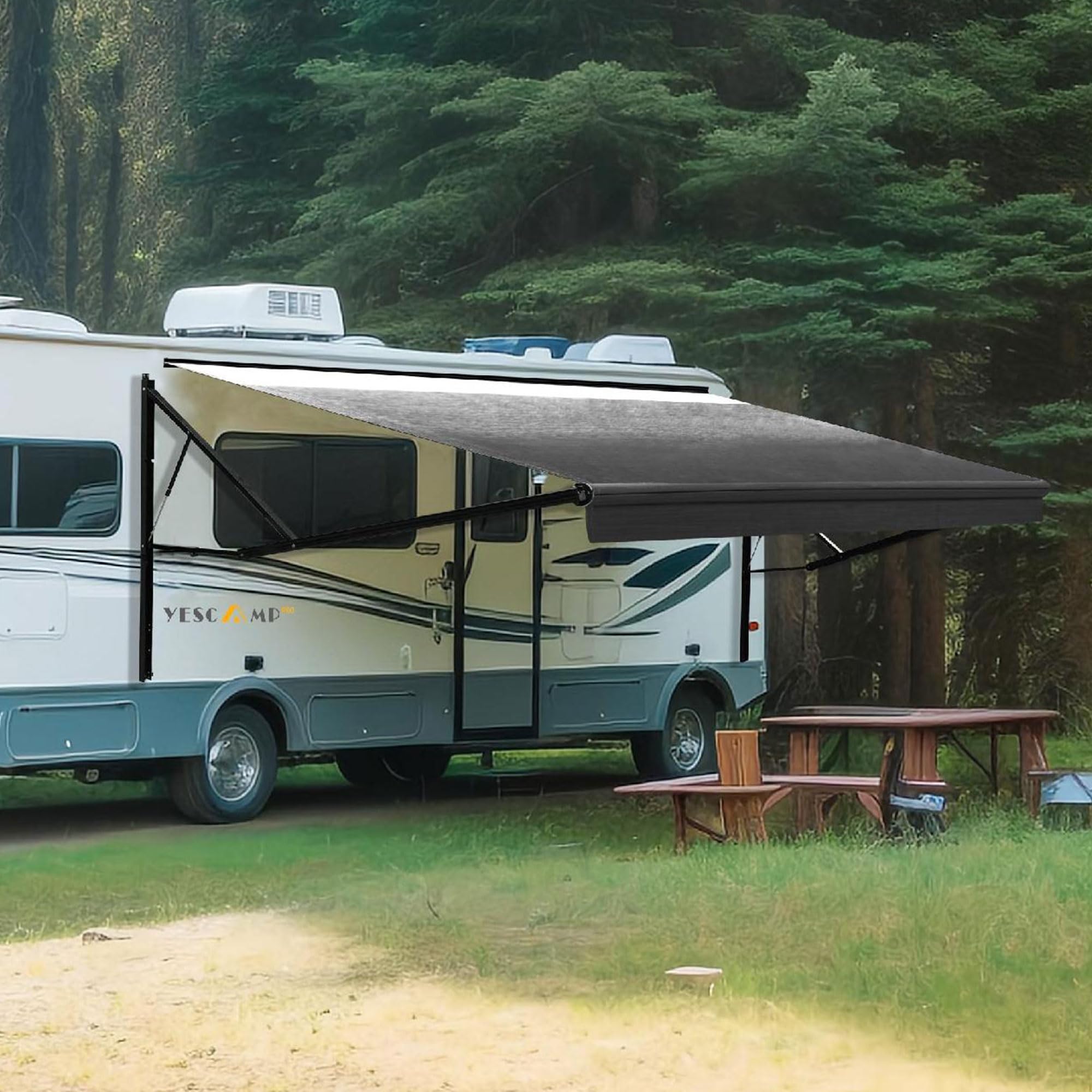 YESCAMP 19Ft Motorized RV Awning Kit, Black/Blue