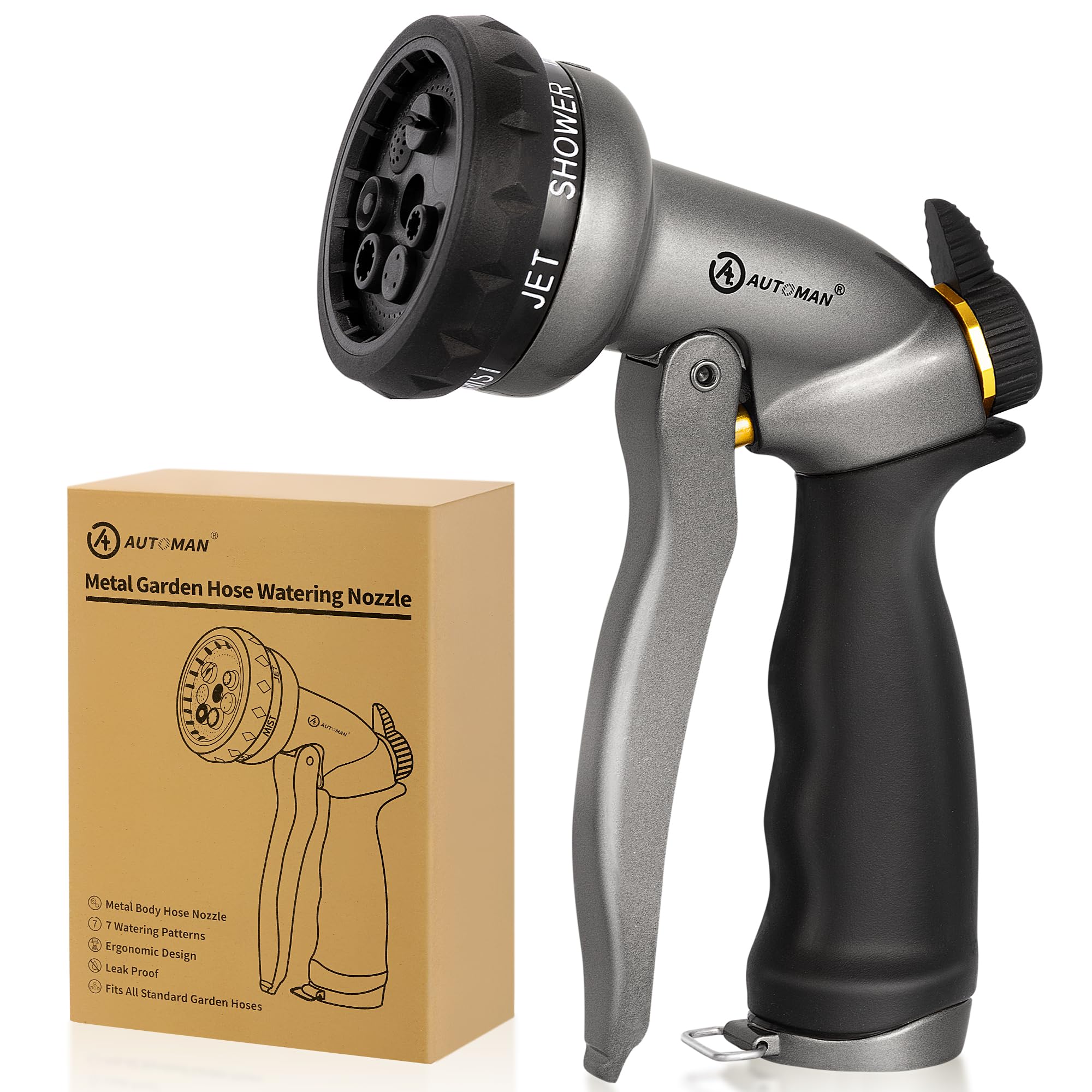 AUTOMAN Garden Hose Nozzle, 7-Pattern Spray