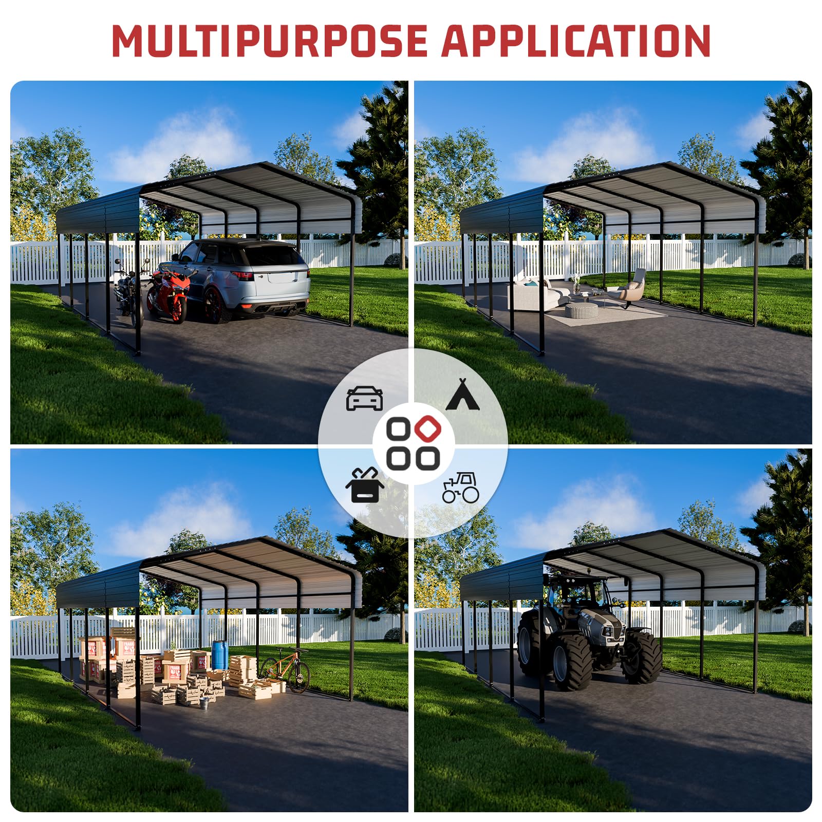 10x15 Ft Metal Carport with Steel Roof