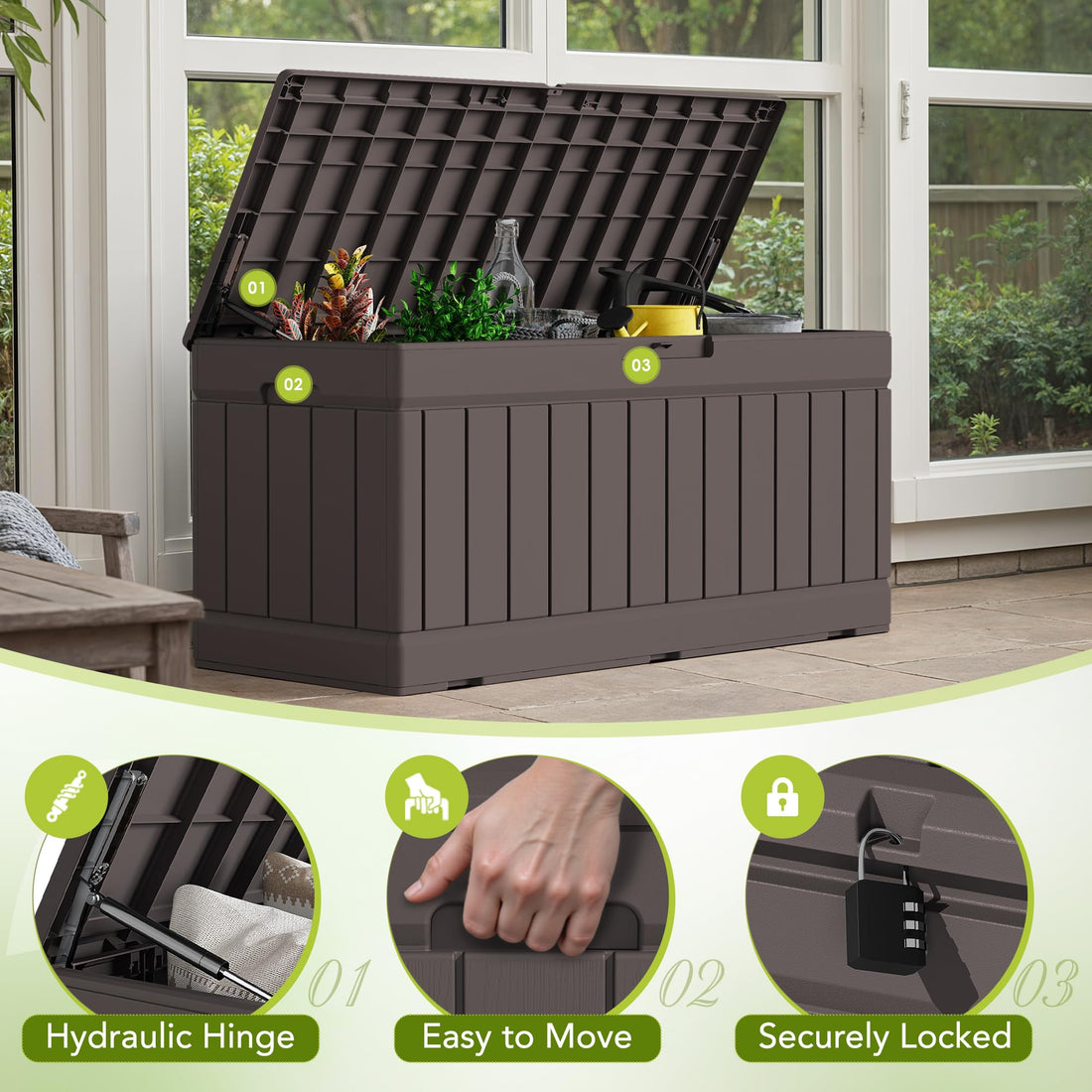 Devoko 30-Gallon Resin Deck Storage Box, Black