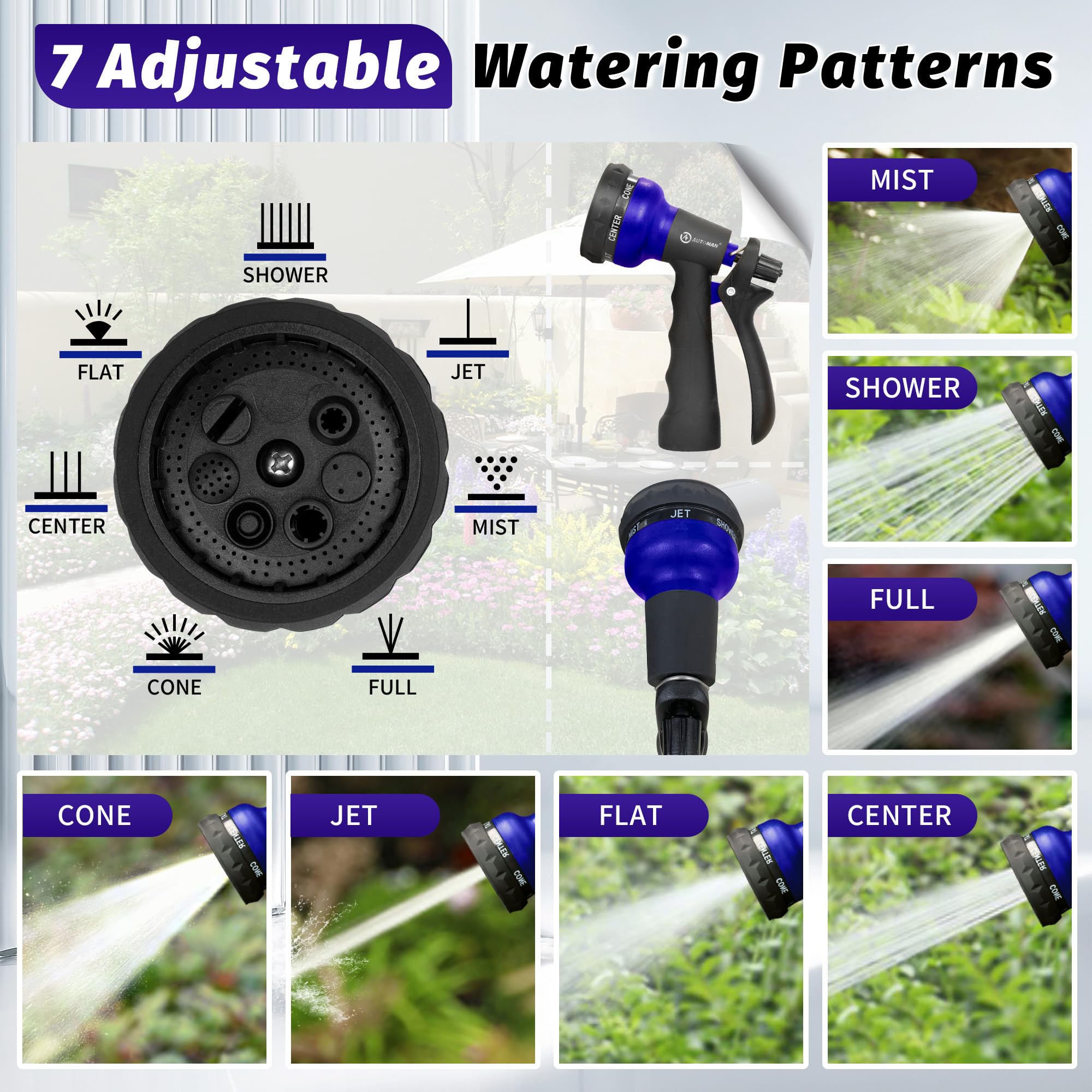 AUTOMAN Garden Hose Nozzle, 7-Pattern Spray