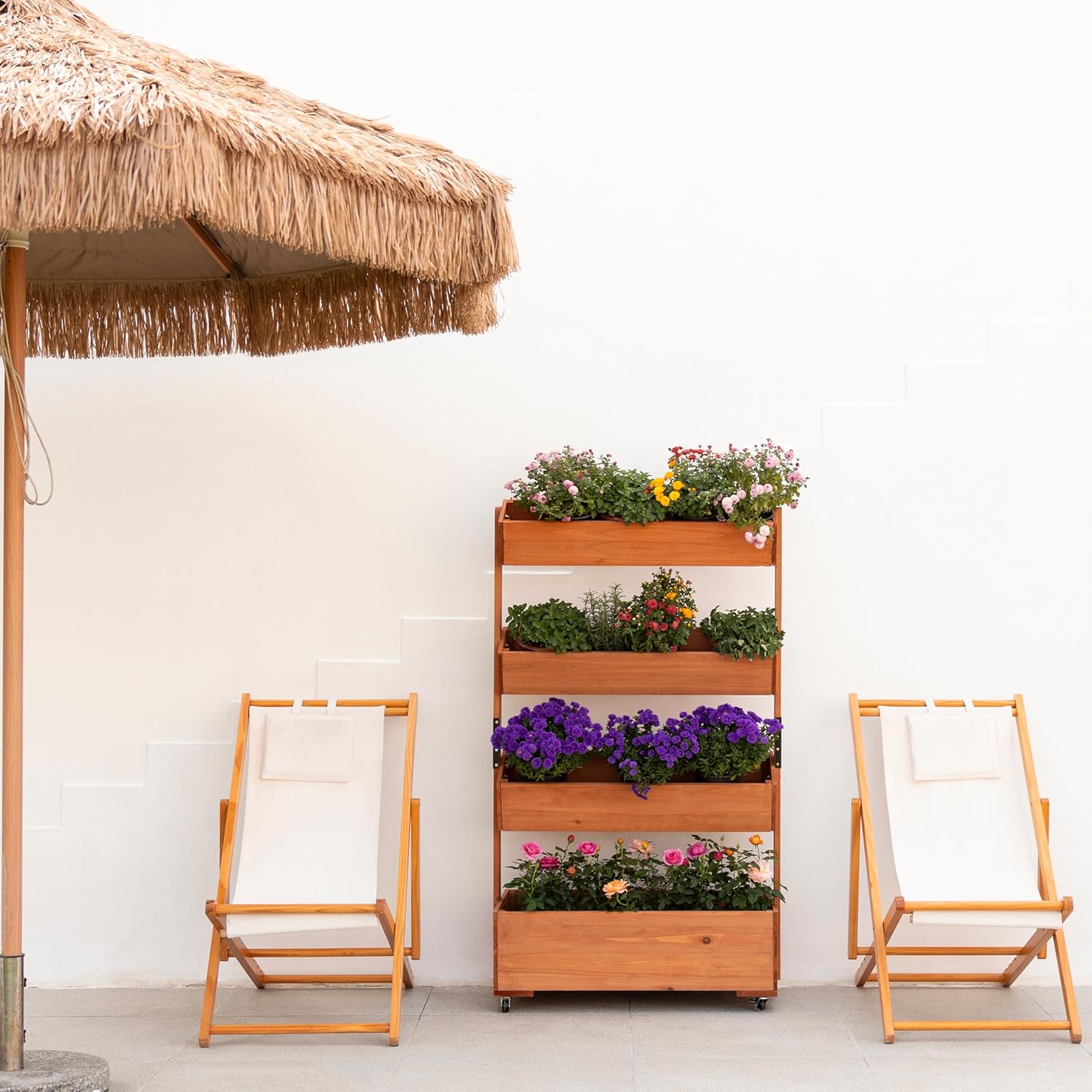 4-Tier Wooden Elevated Garden Bed with Wheels