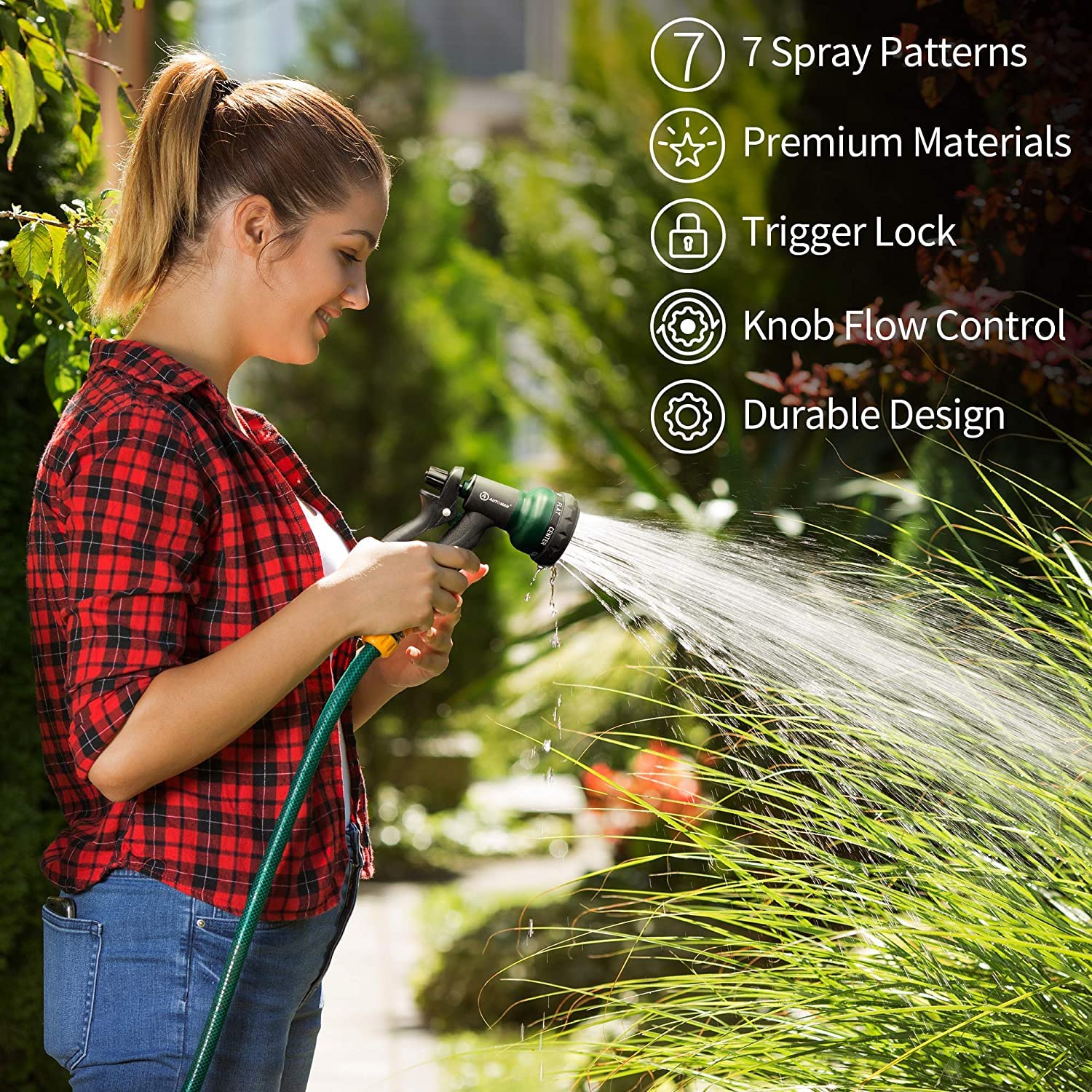 AUTOMAN Garden Hose Nozzle, 7-Pattern Spray