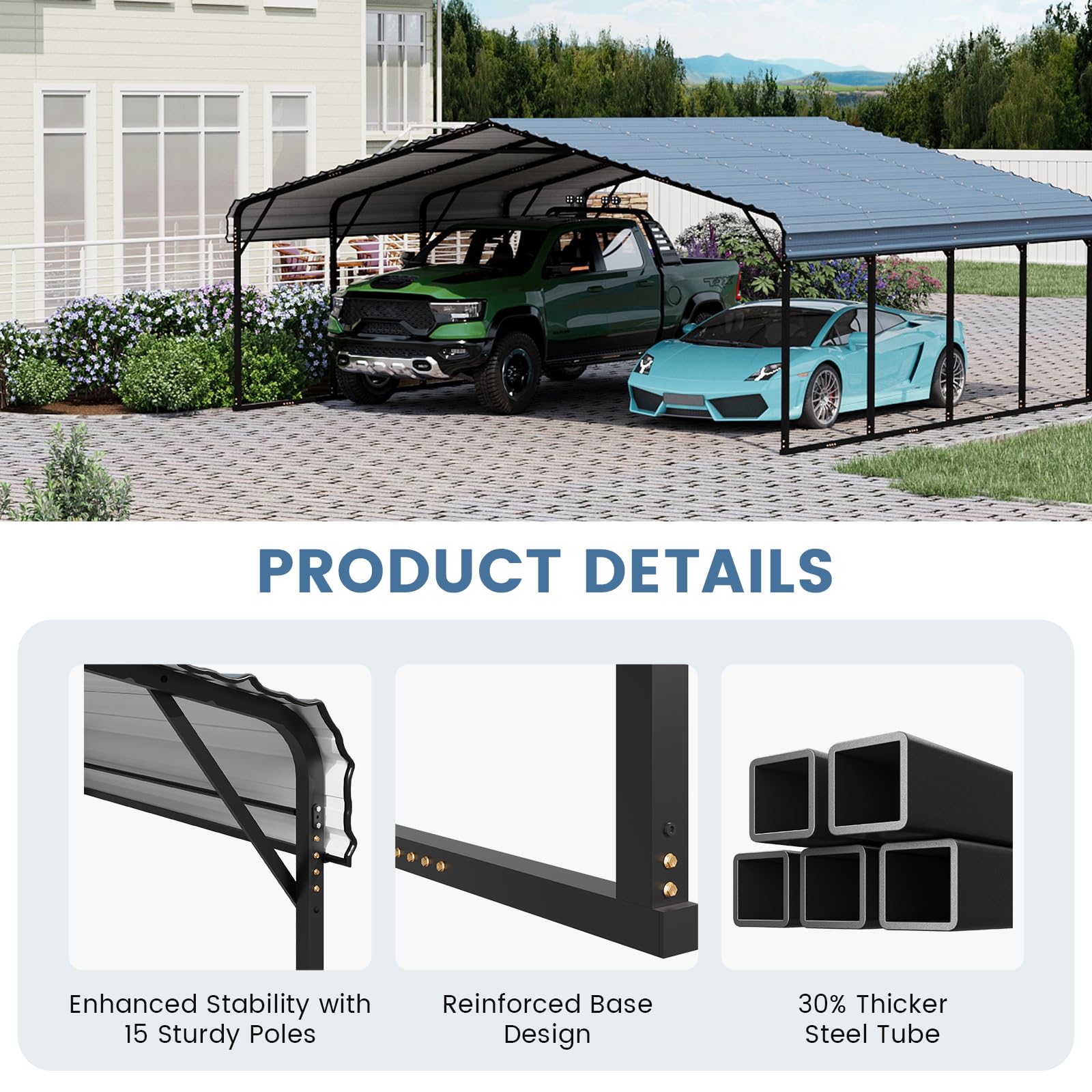 EROMMY 20x30 Ft Heavy-Duty Metal Carport