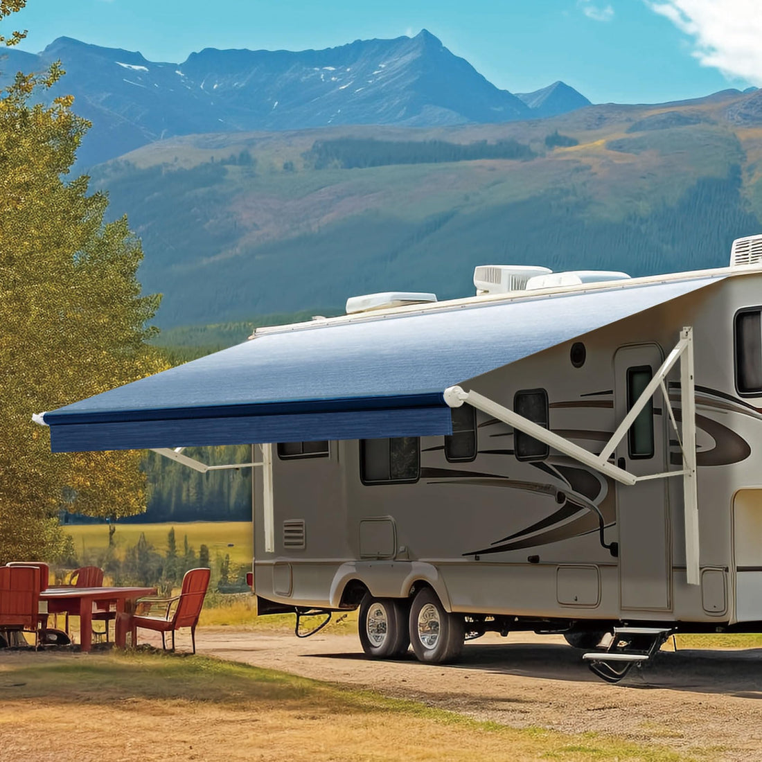 YESCAMP 19Ft Motorized RV Awning Kit, Black/Blue