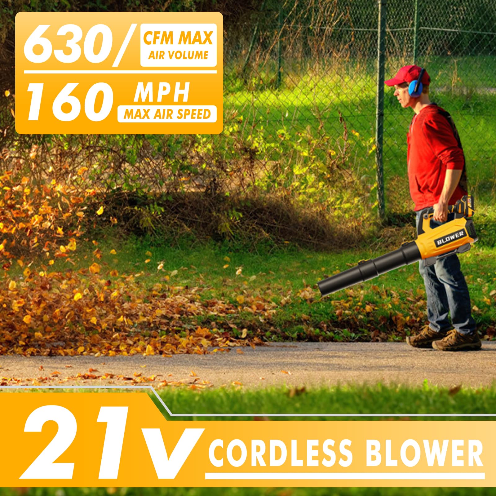 21V Cordless Leaf Blower, 630CFM/160MPH