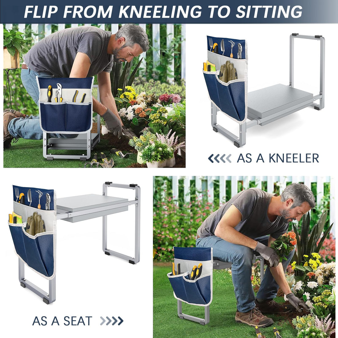 FLINTER Wide Garden Kneeler & Seat, Black