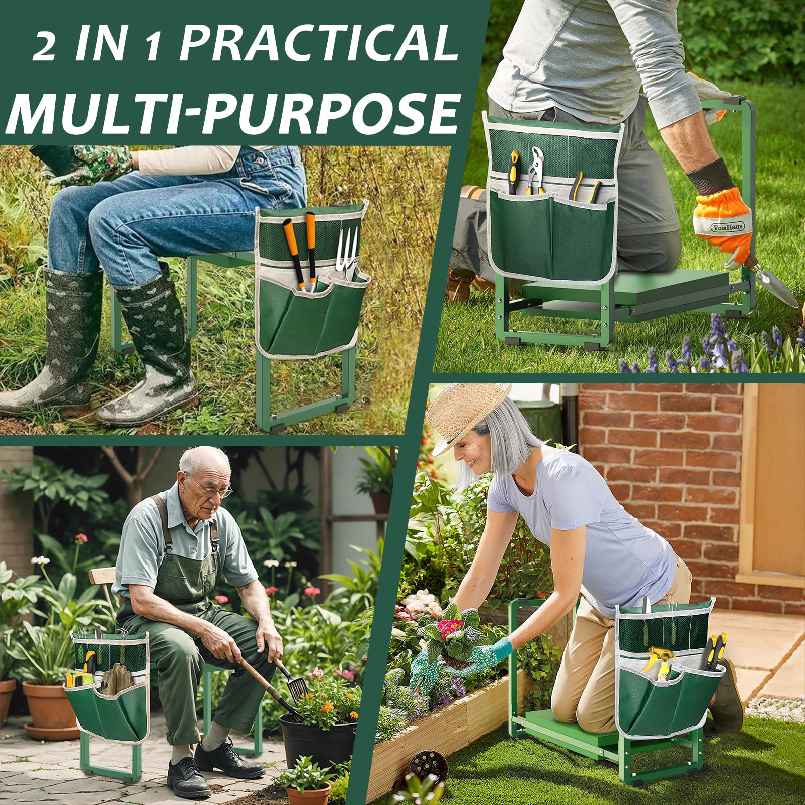 FLINTER Wide Garden Kneeler & Seat, Black