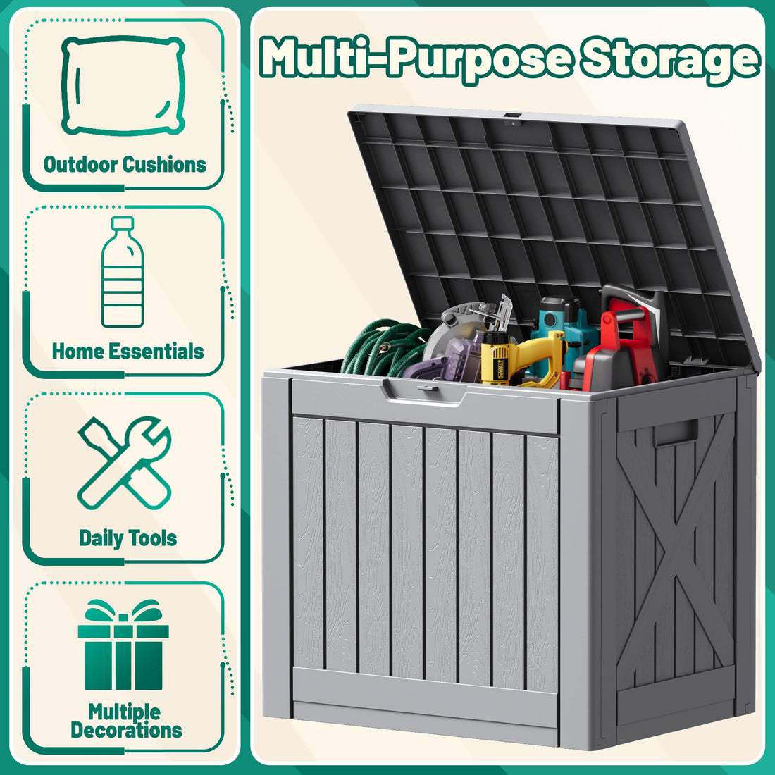 Devoko 30-Gallon Resin Deck Storage Box, Black