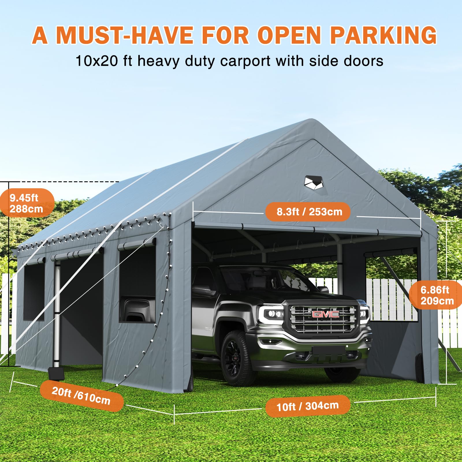 20x20 Ft 2-Car Heavy-Duty Carport